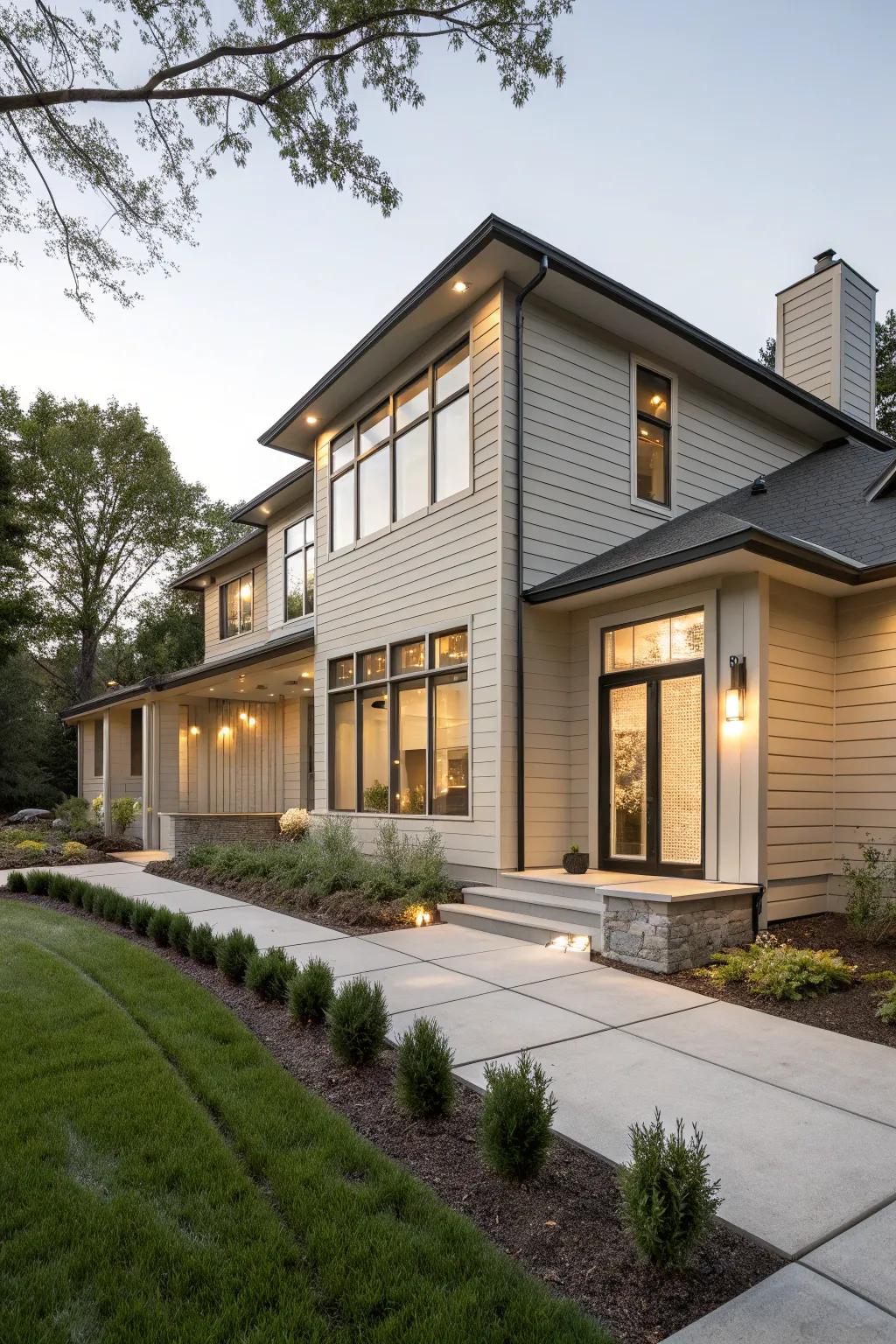 Taupe polymer cladding delivers a polished and adaptable look.