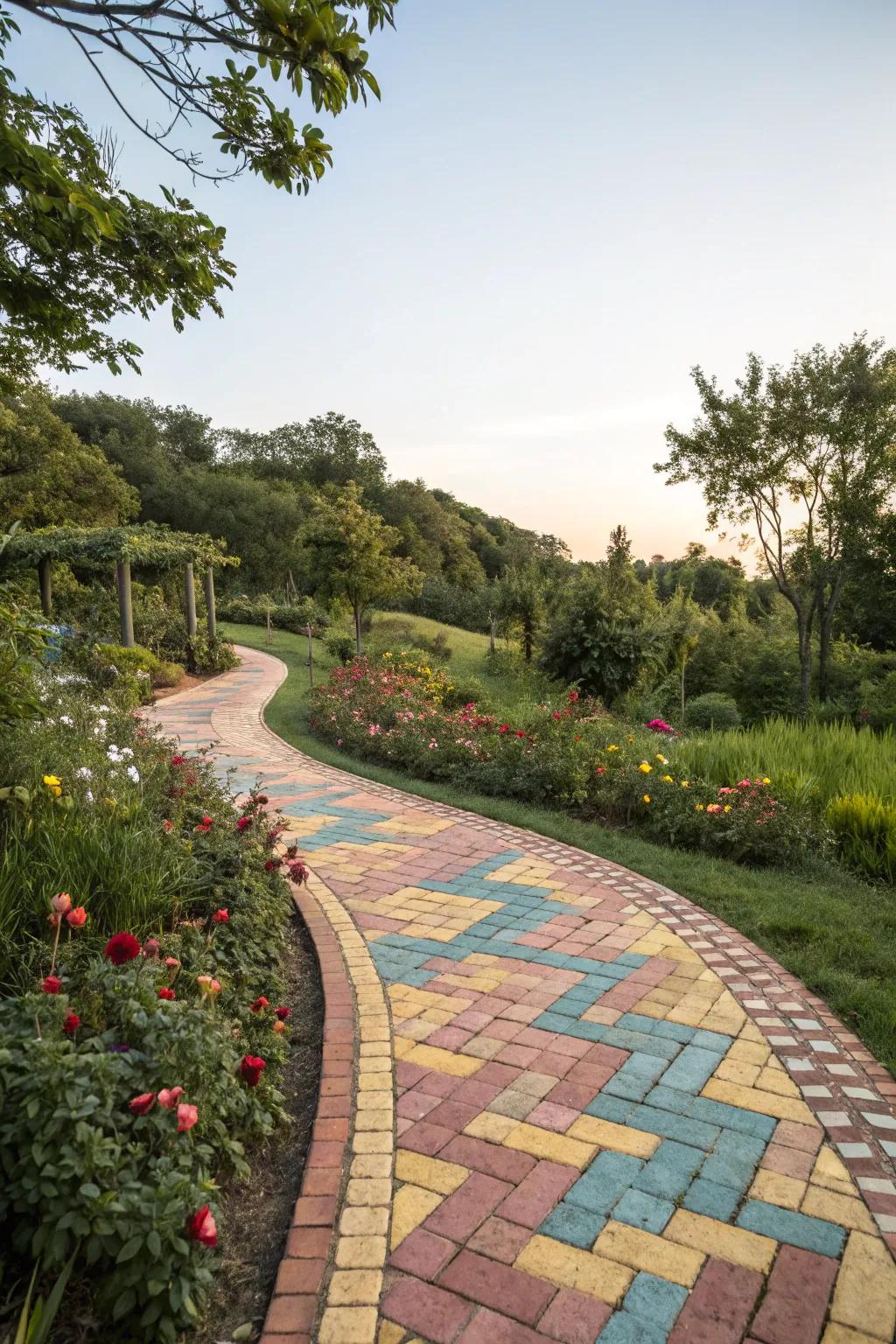 Patterned blocks contribute vibrant allure to your garden walkway.