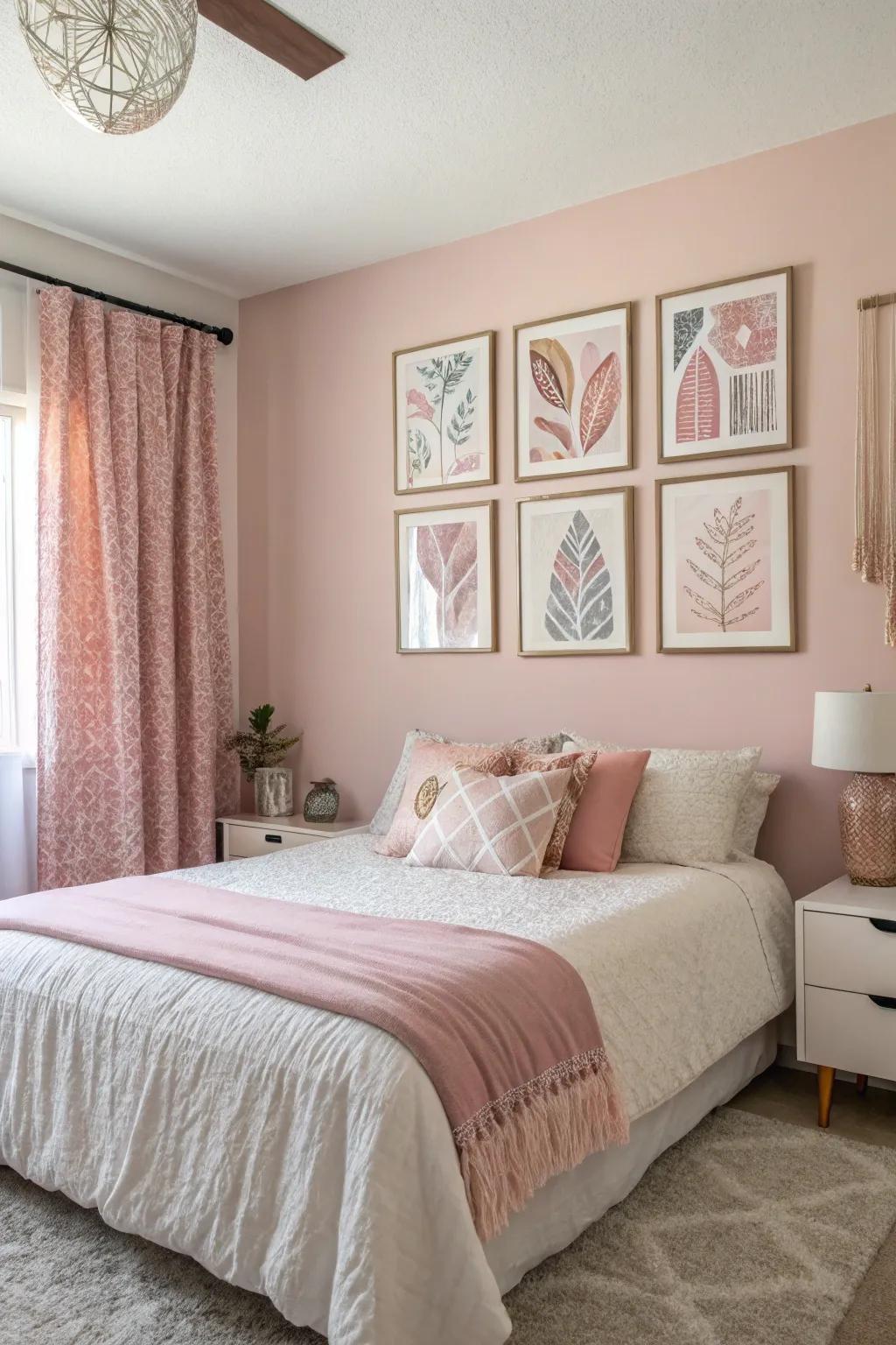 Color-matched art grows the unity of your bedroom.