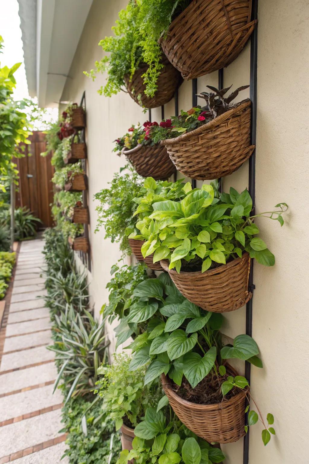 Bins as flower pots bring greenery and vitality to your decor.
