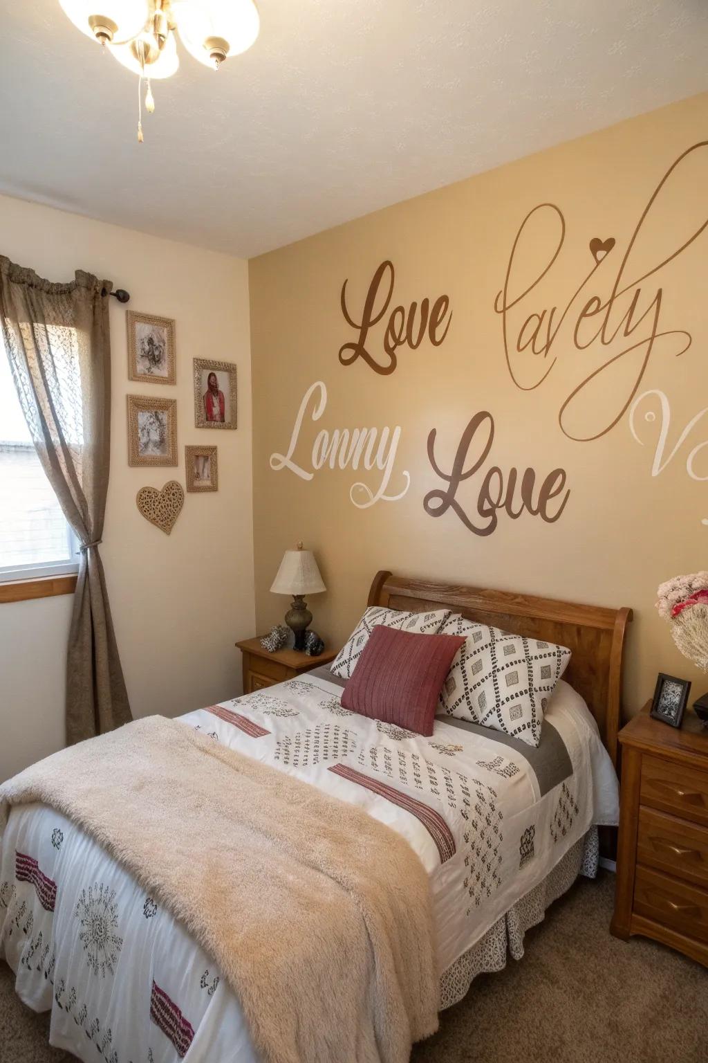 Individualized appliqués infuse a distinctive nuance into this inviting bedroom.