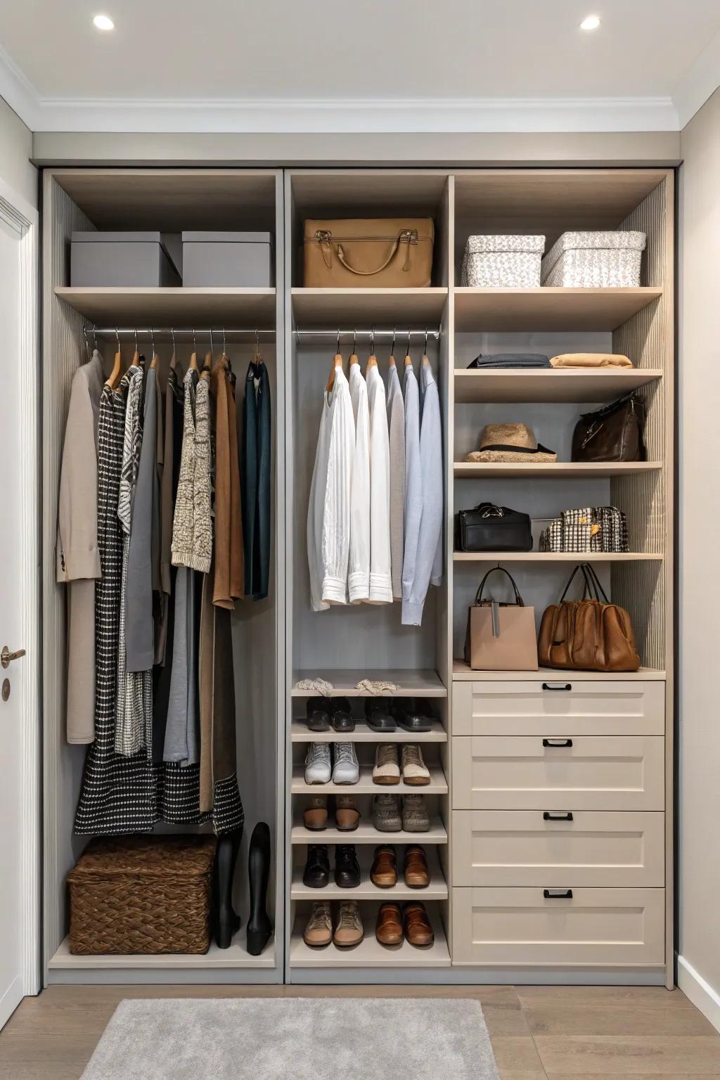 Maximize vertical dimensions to make the most of your closet's capacity.