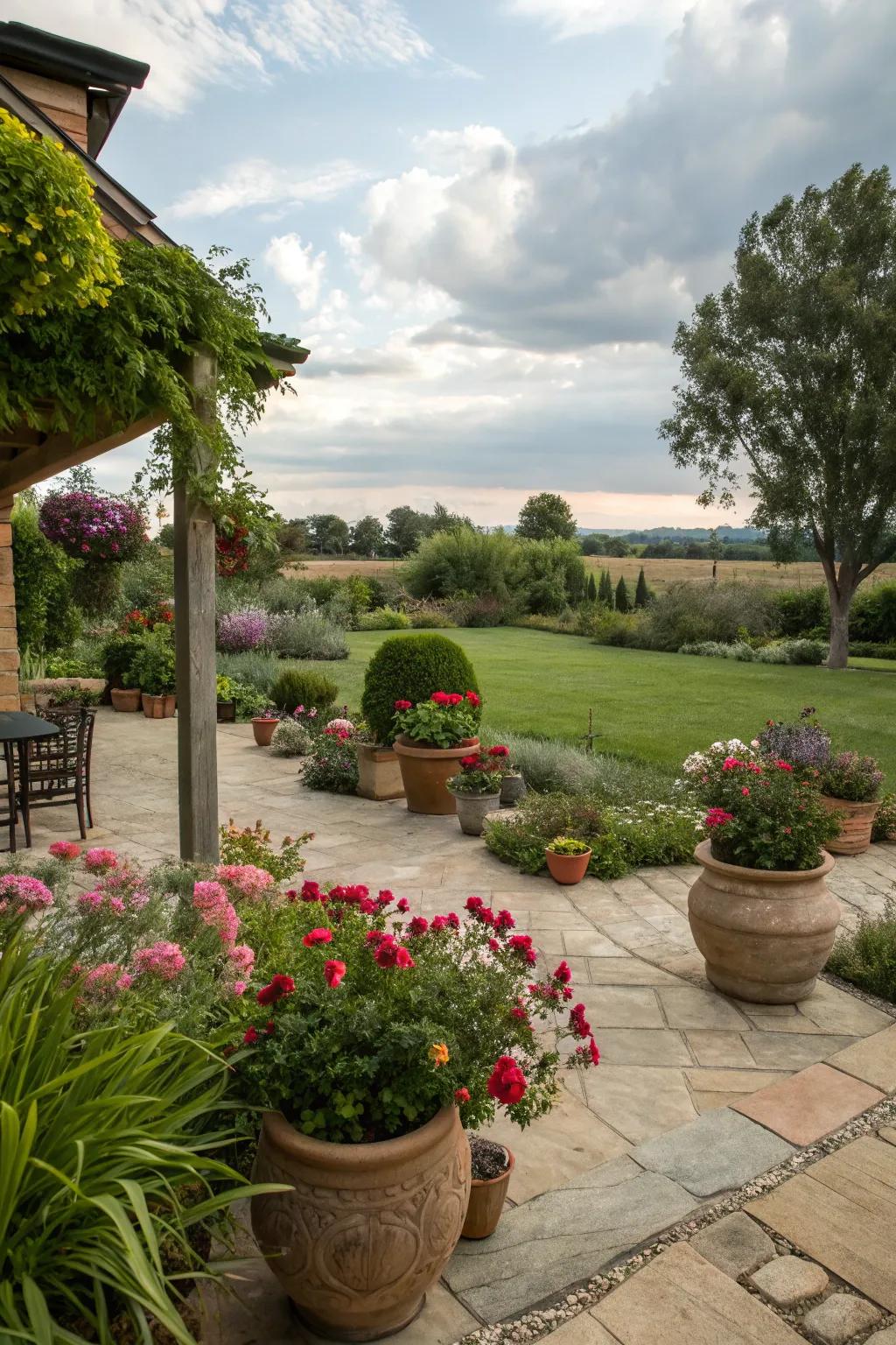 Rich vegetation accentuates the innate charm of the patio.