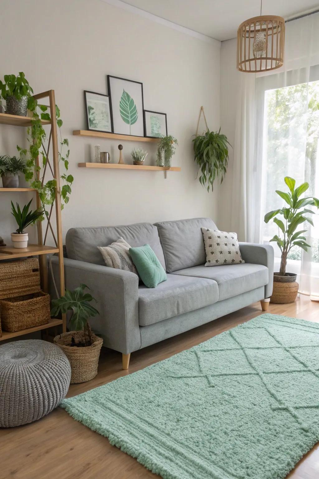 Mint rugs offer a revitalizing and inviting vibe.