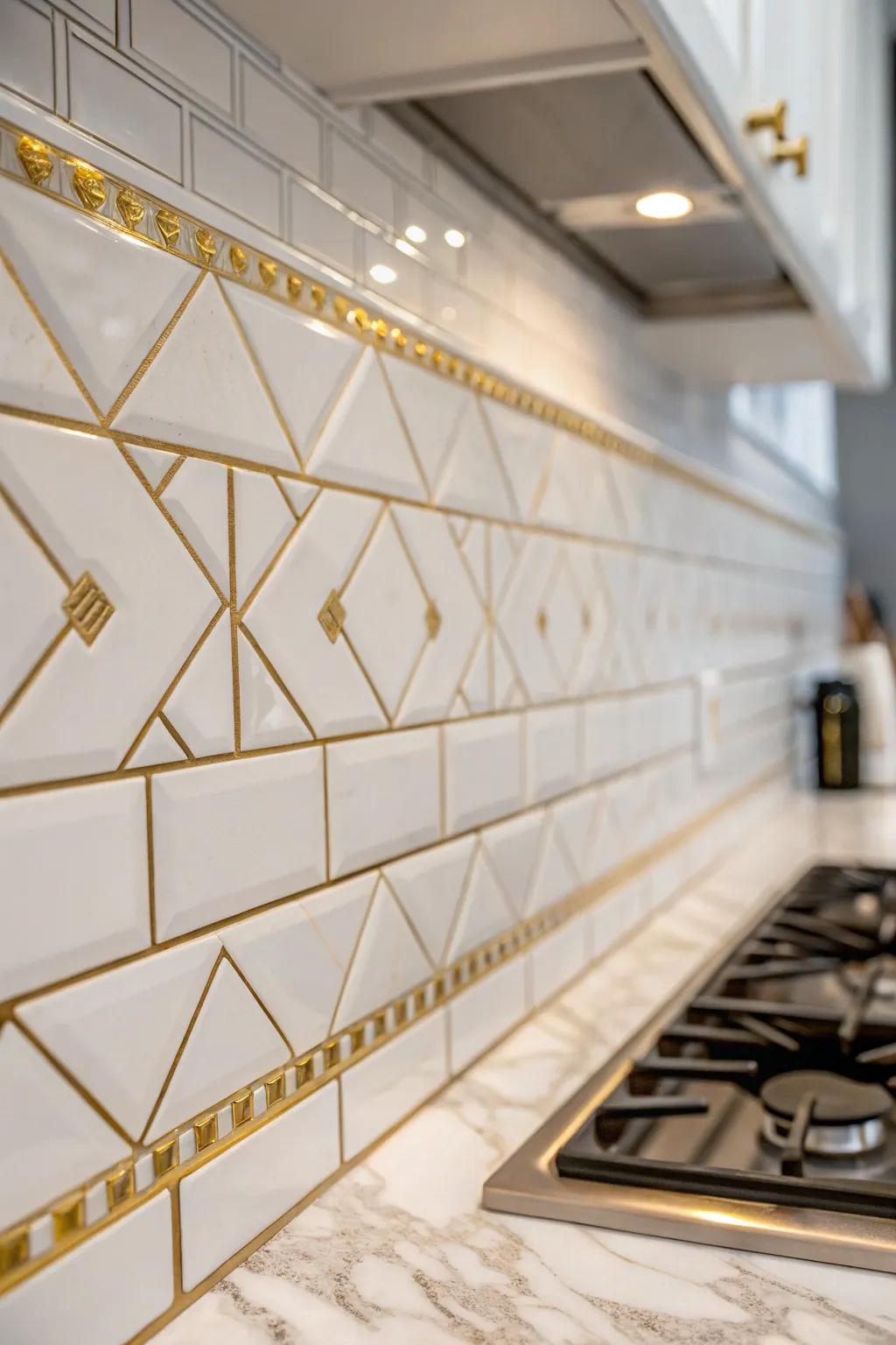 A pale panel featuring gilded features maintains the kitchen's radiance and cohesion.