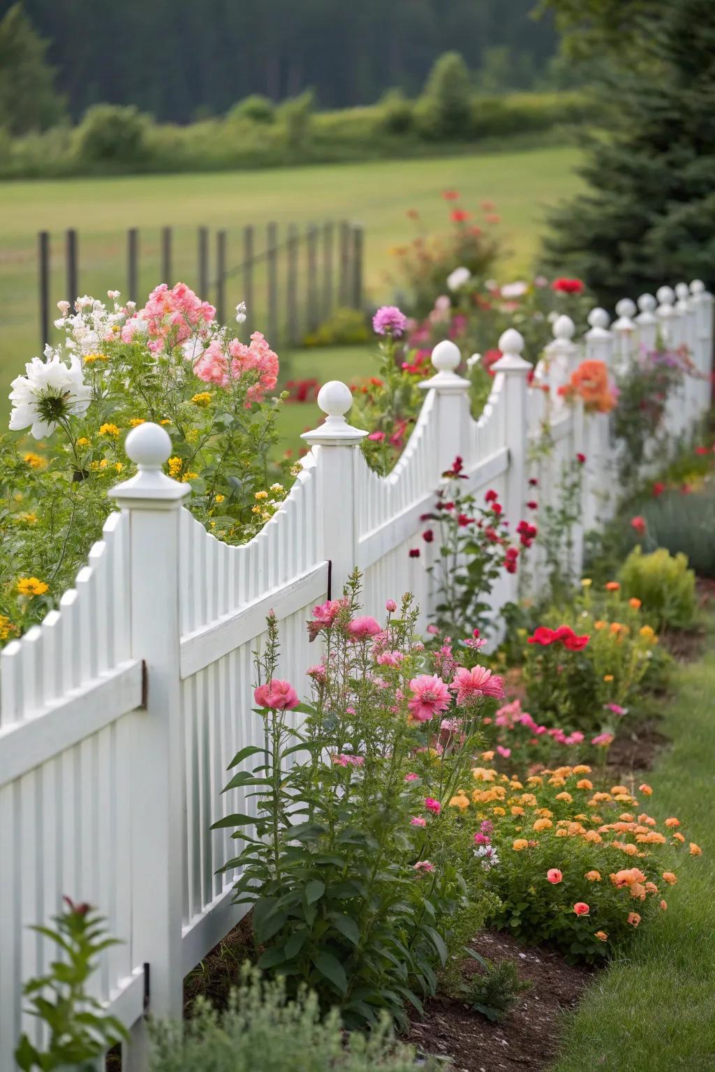 An undulating border fence appends a spirited and sophisticated nuance to any garden.
