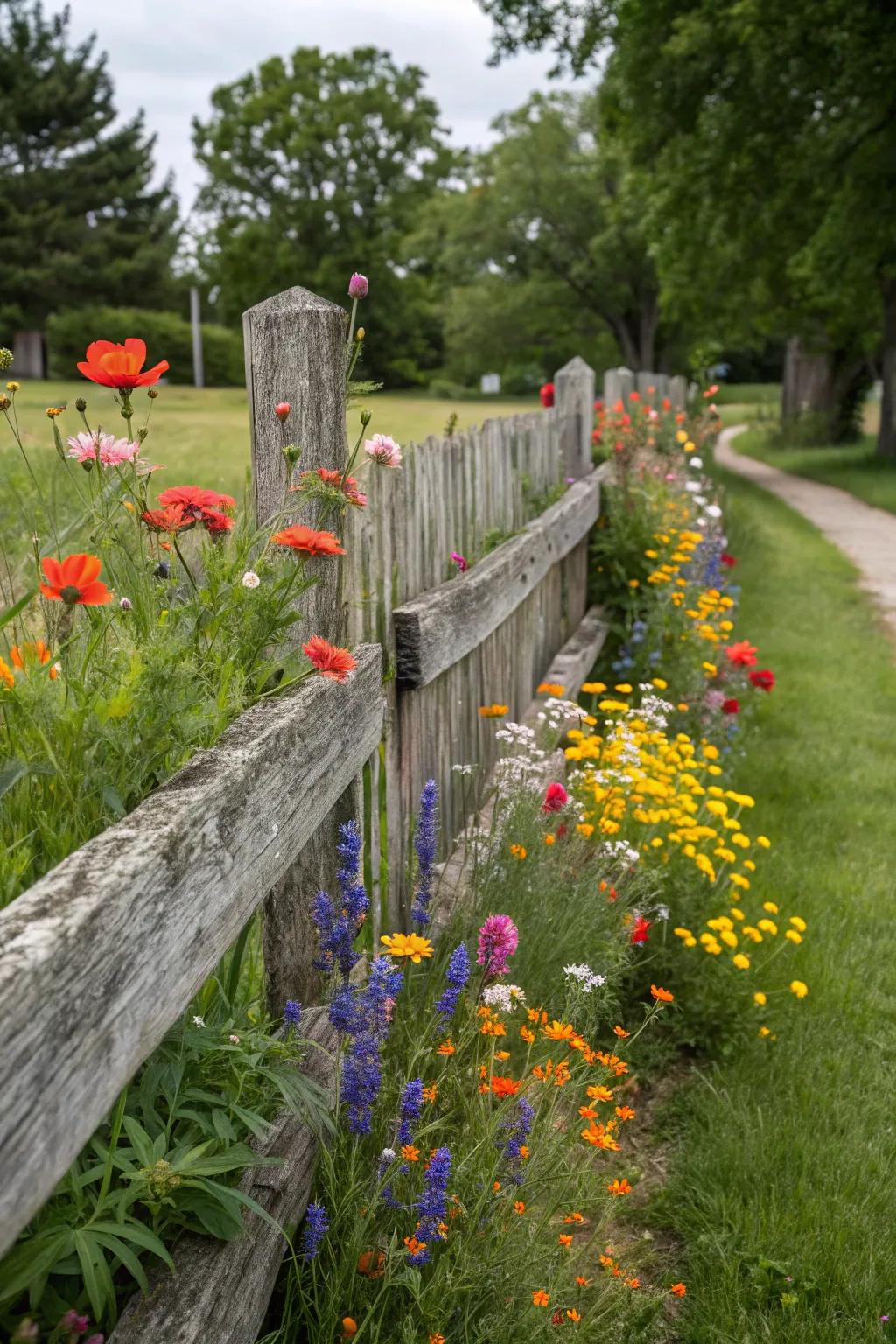 A spirited wildflower boundary breathing life into fences.