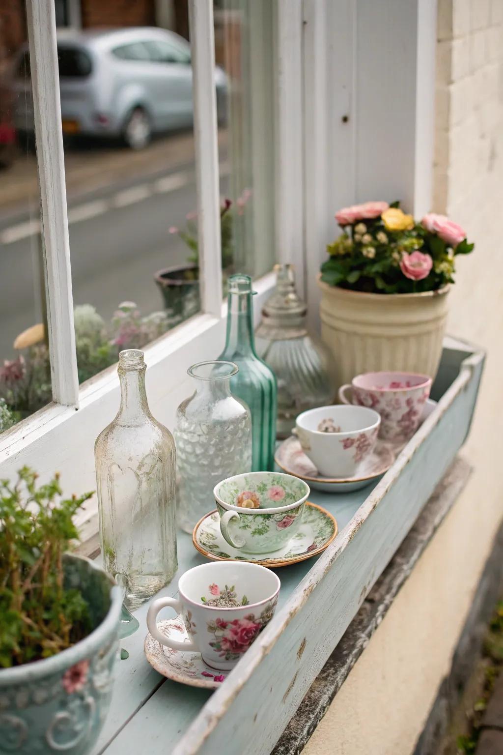 Vintage collectibles lending charm and personality to your window box design