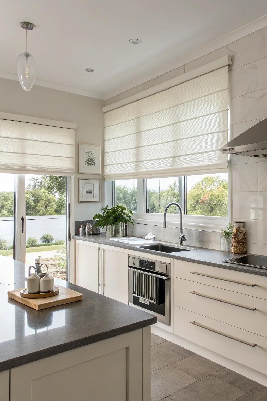 Roman shades provide a neat and sophisticated aesthetic.