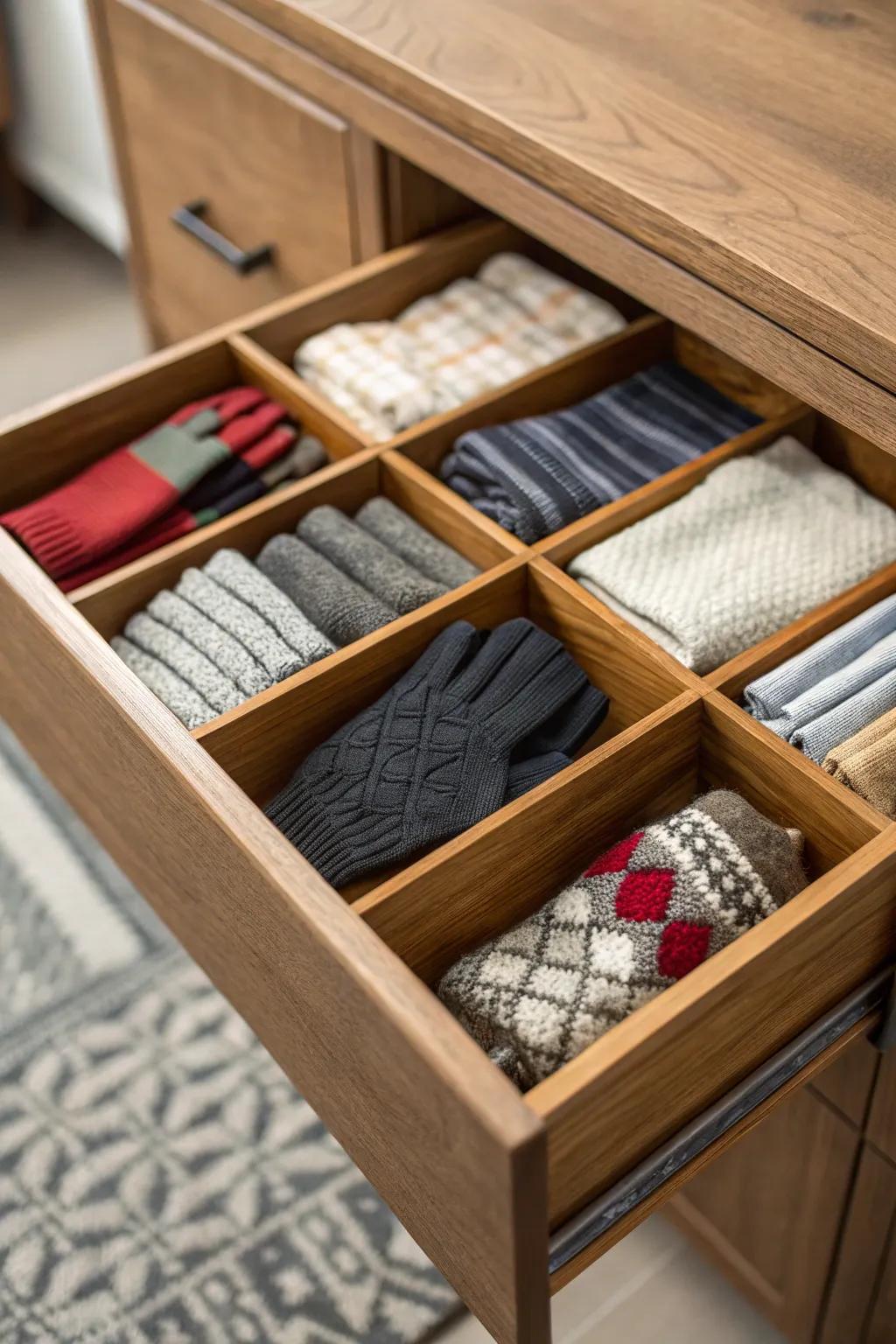 Arrange extras using drawer dividers.