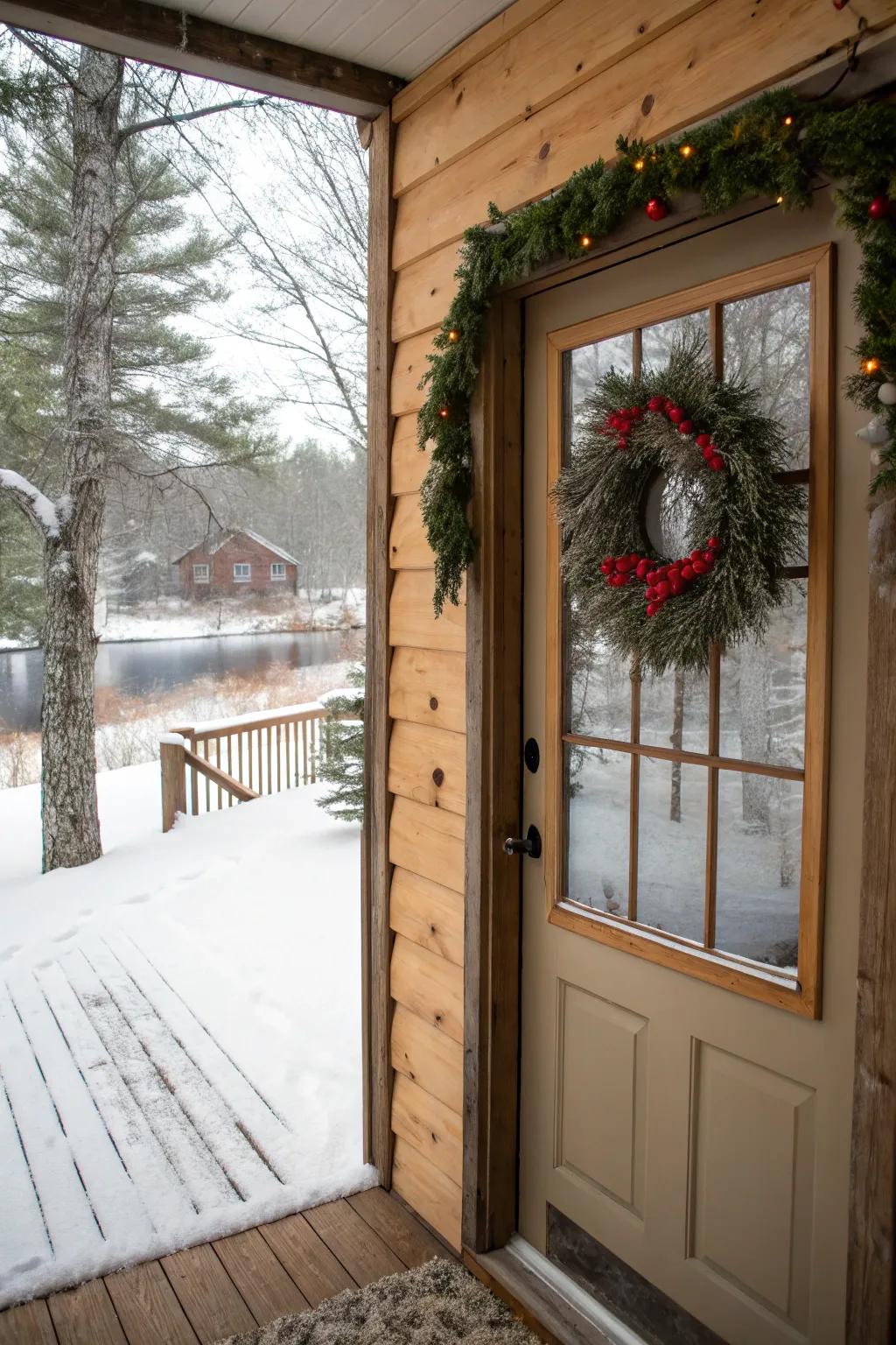 A cozy and welcoming comfort lodge door for a snug mood.