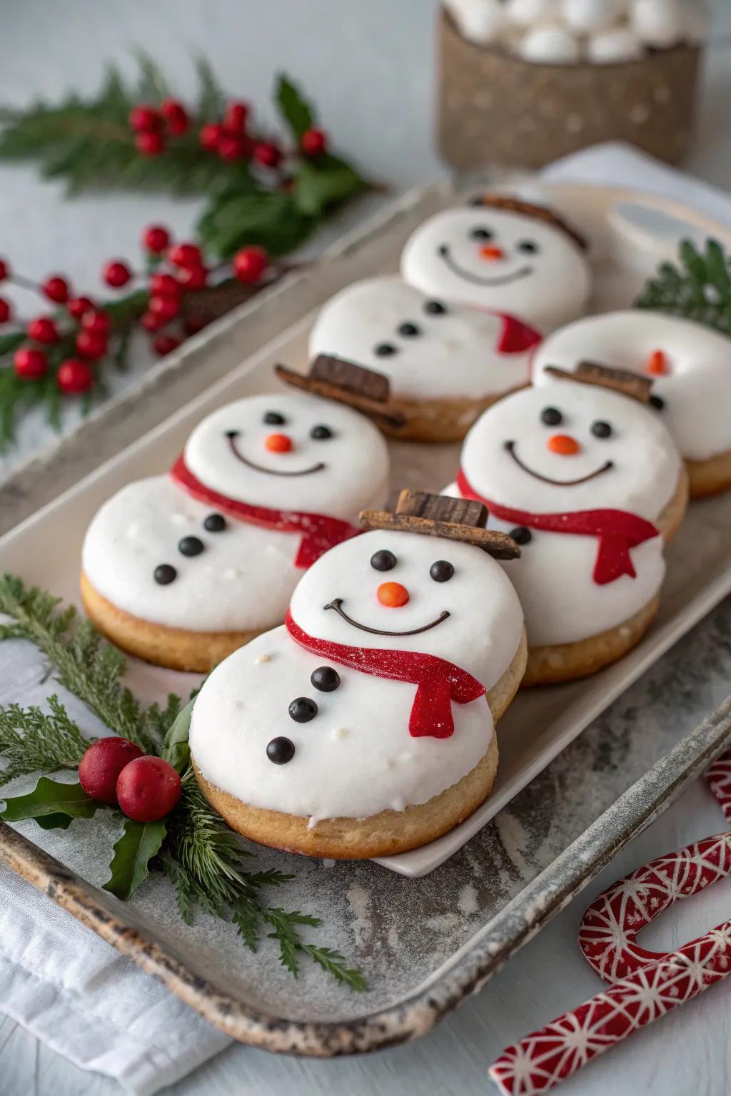 Delectable snowman confections for a playful treat.