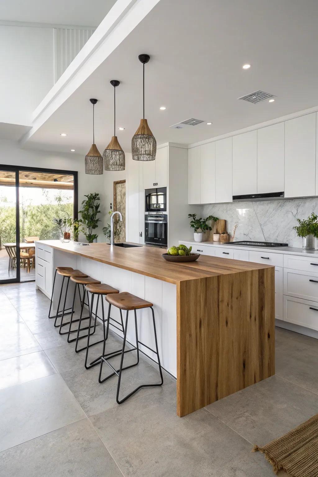 A cascade border countertop for a fluid, attention-grabbing motif.