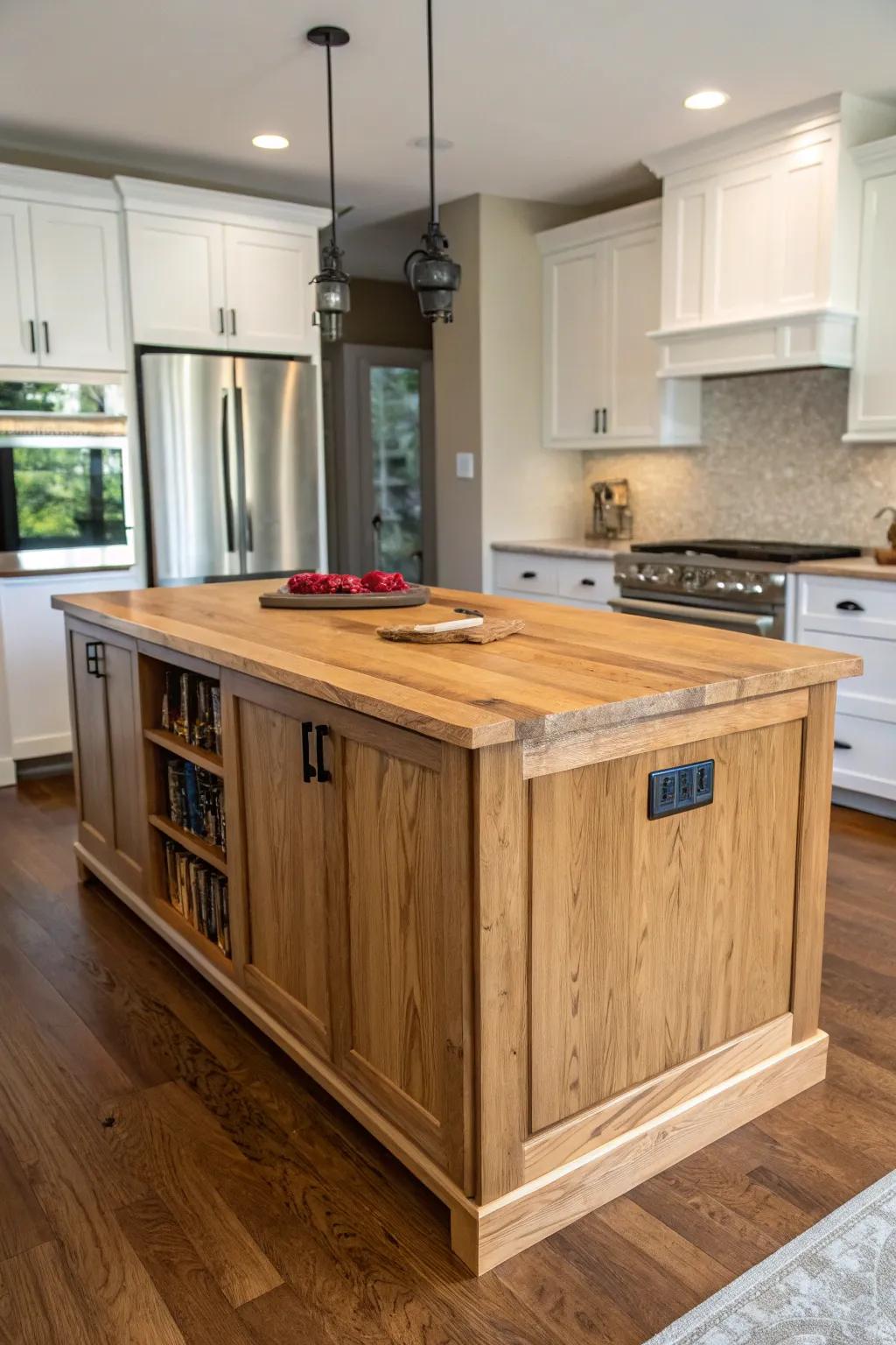 Warm and inviting wooden kitchen island as a central feature