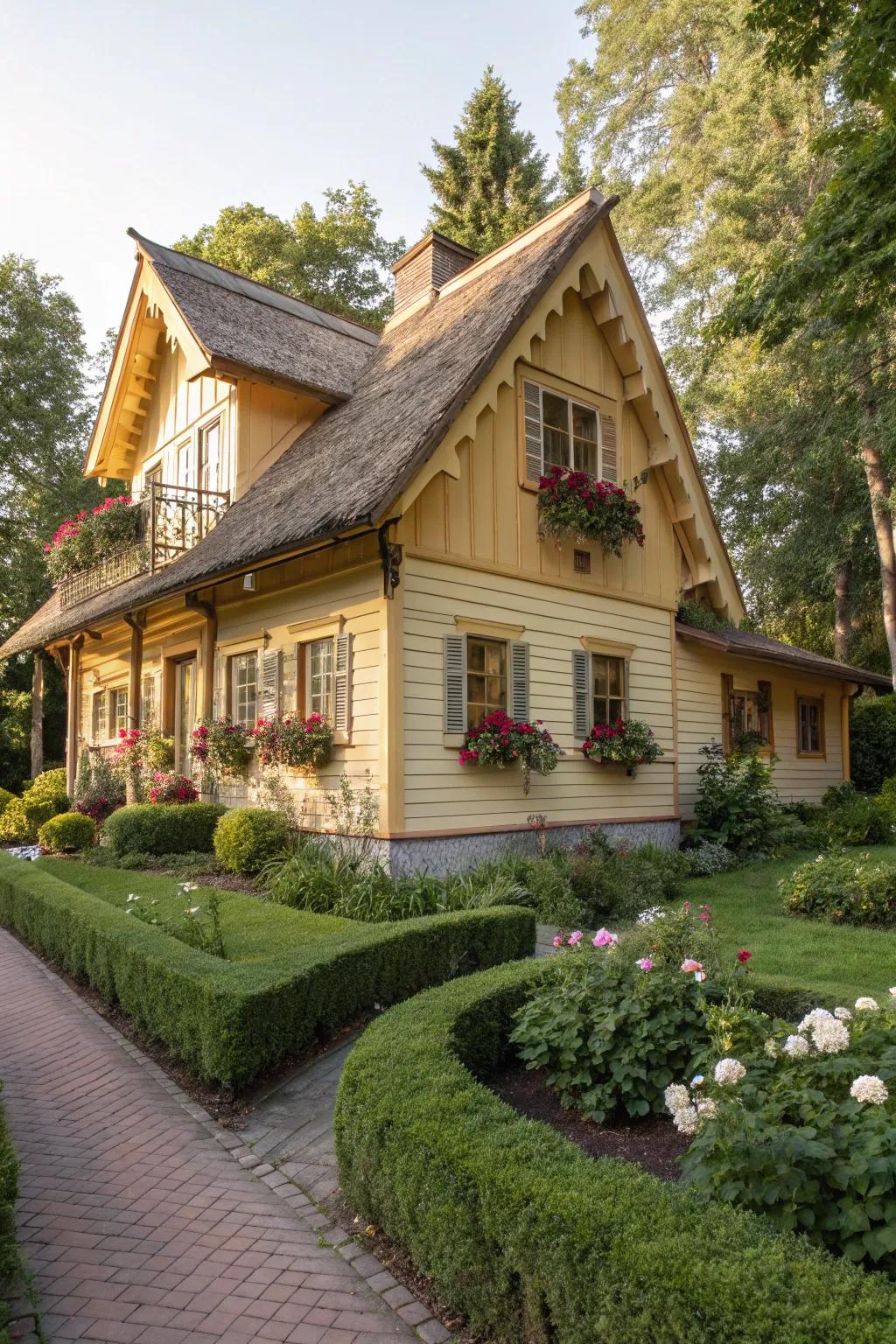 A cozy cottage-style wood home with inviting warm hues.