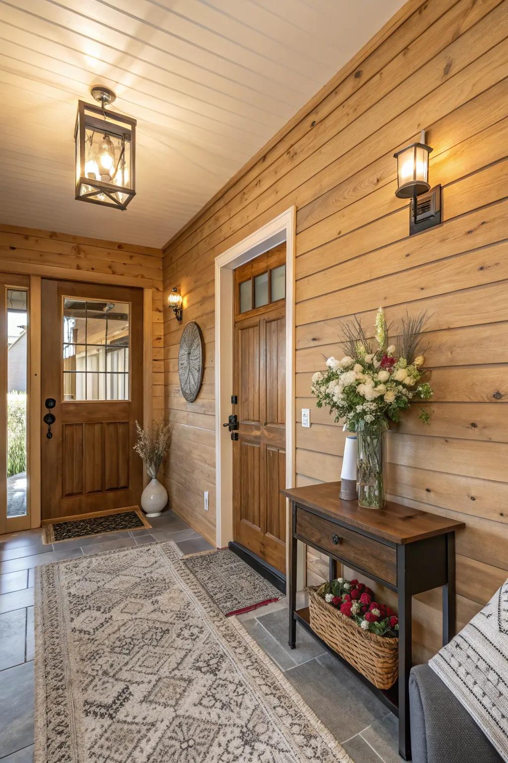 A wood-paneled entryway immediately establishes a welcoming vibe for your entire home.