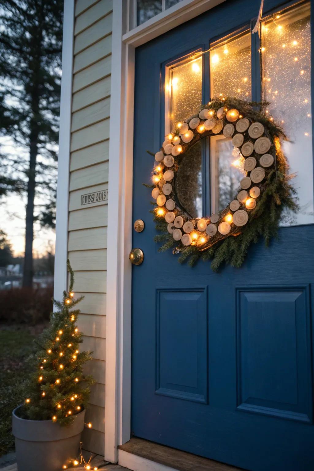The enchantment of wooden discs and flickering illumination culminates in a radiant impression.