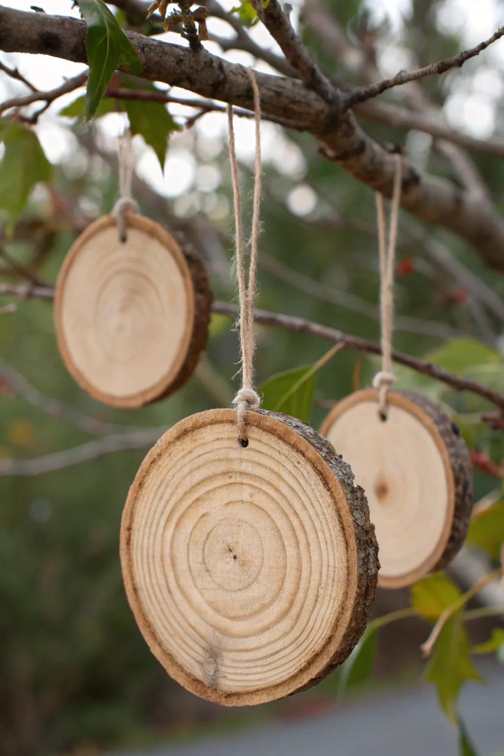 The natural grain of these simple wood decorations is highlighted.