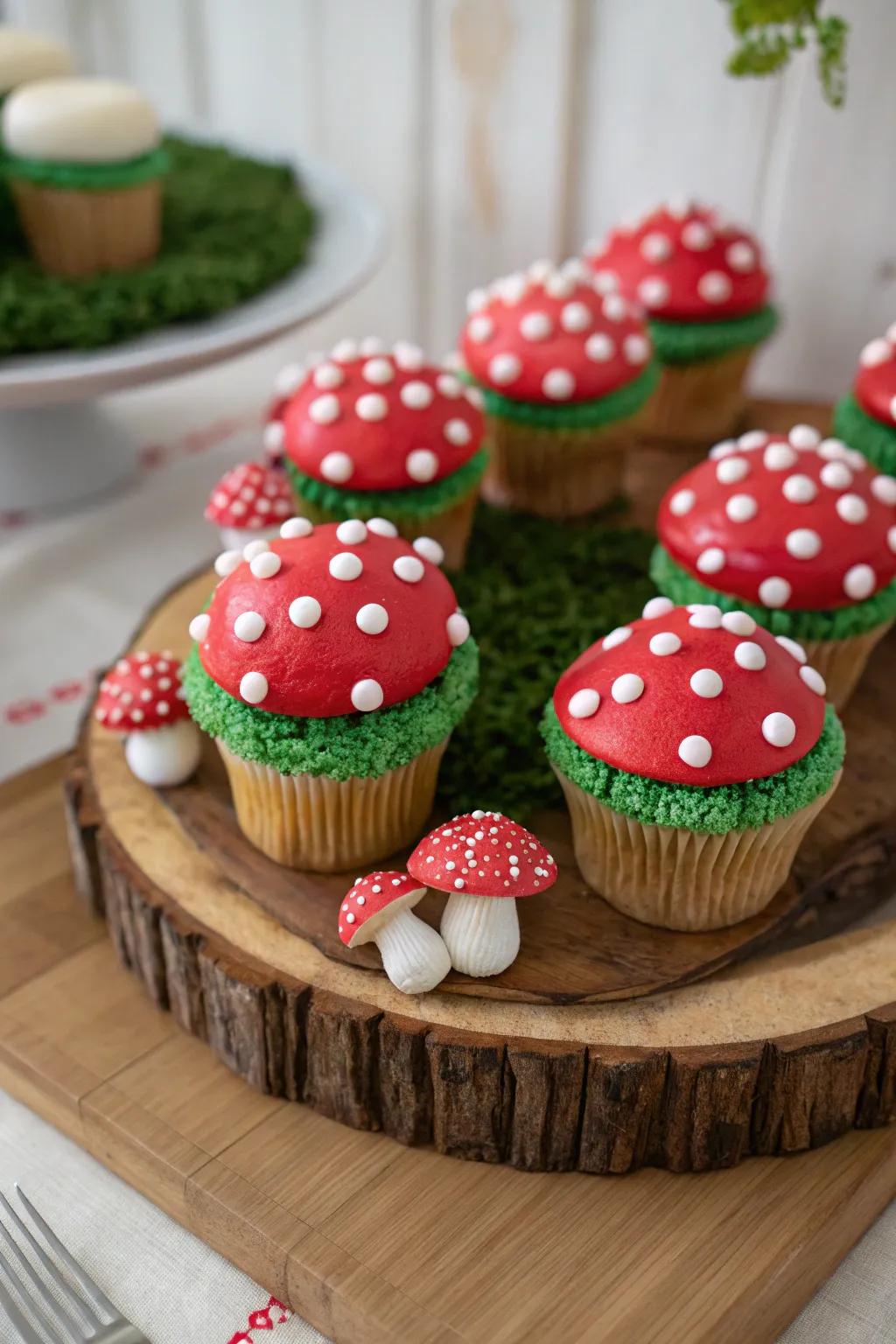 Enchant your guests with playful fungi cupcakes.