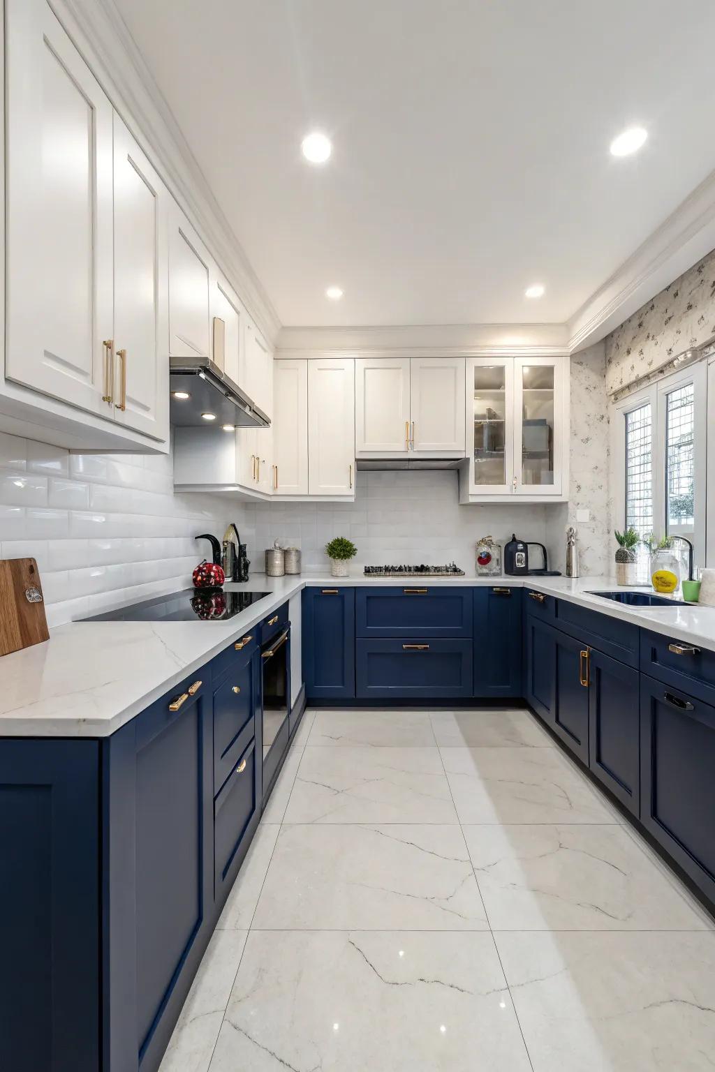 Color-blocking cabinets introduces visual appeal and depth.