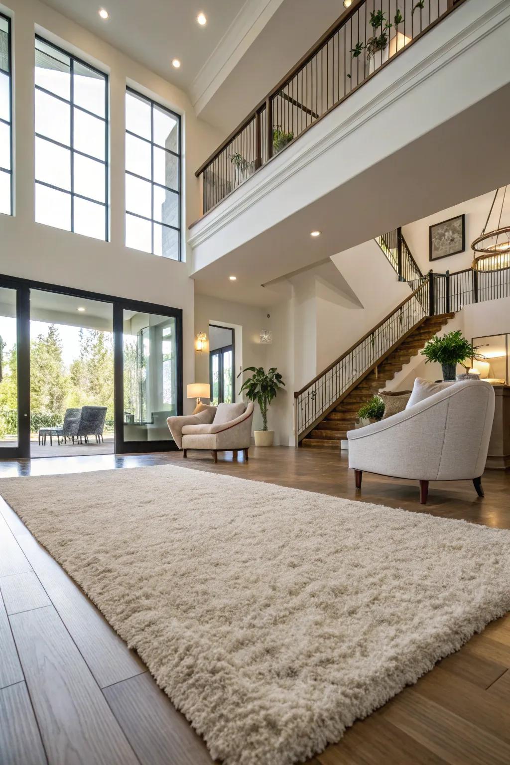 A sumptuous floor covering delineates the space and contributes warmth.