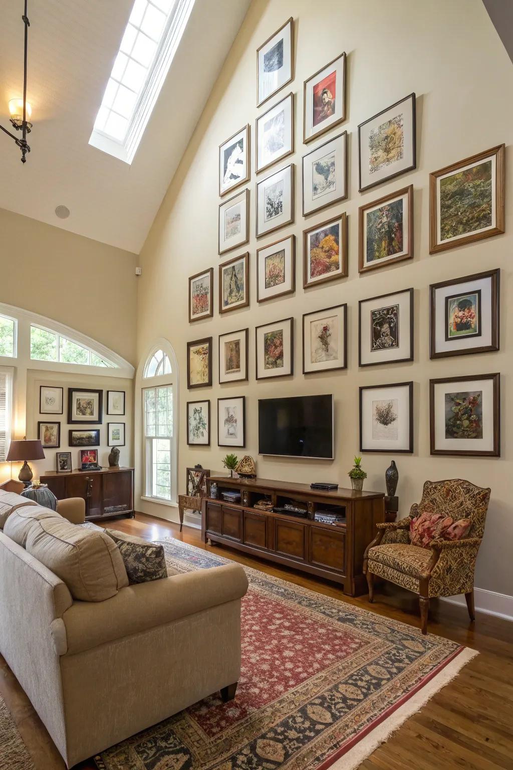 Vertical art to encourage upward glances.
