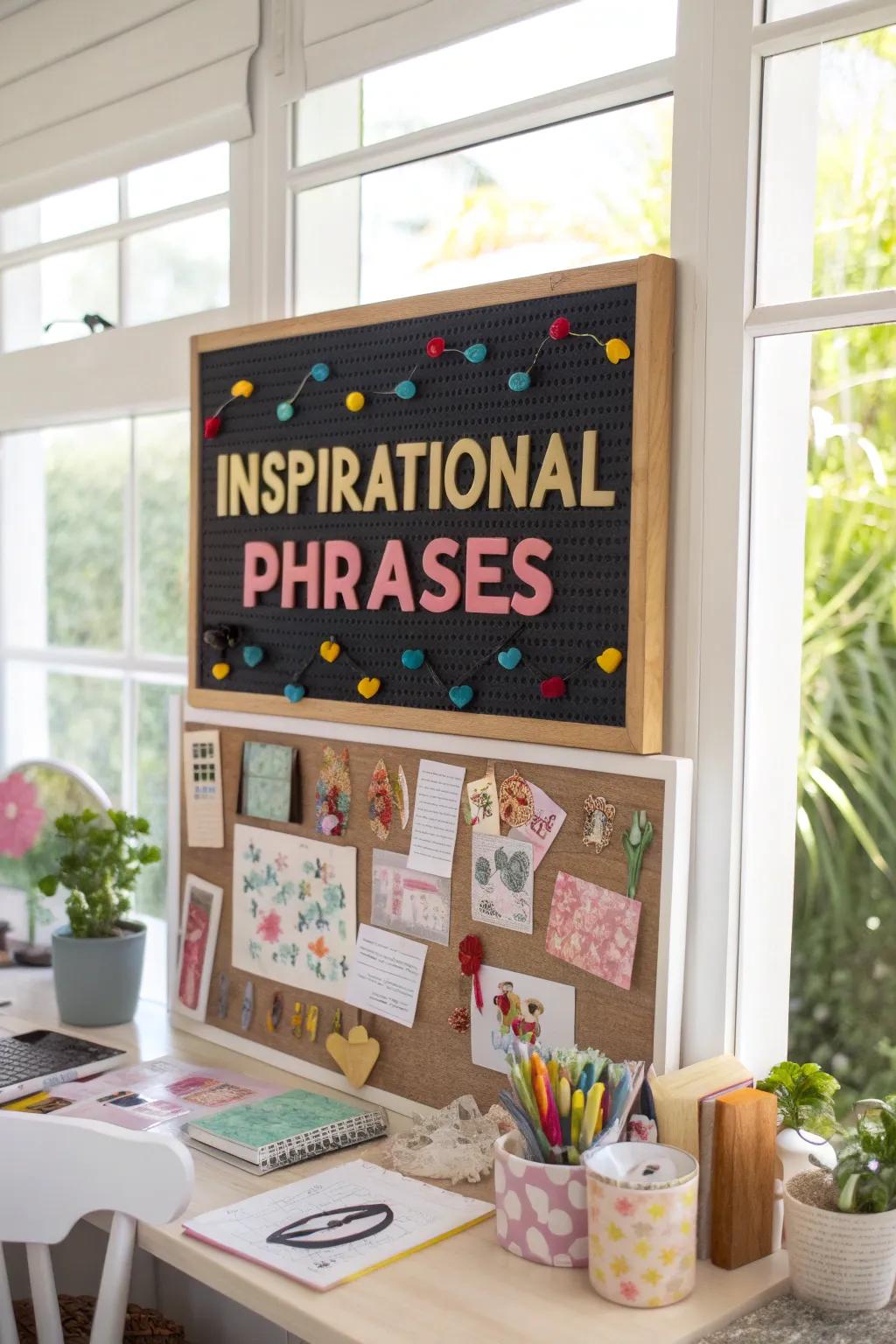 Inspirational affirmations displayed on a display board in audacious, colorful lettering.