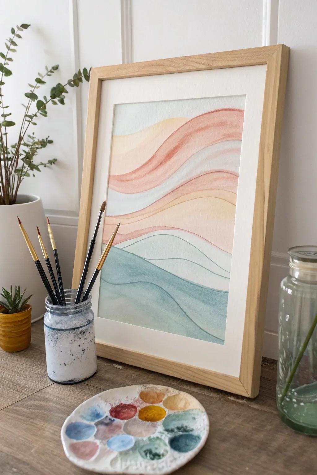 An abstract watercolor highlighting sparse brush markings.