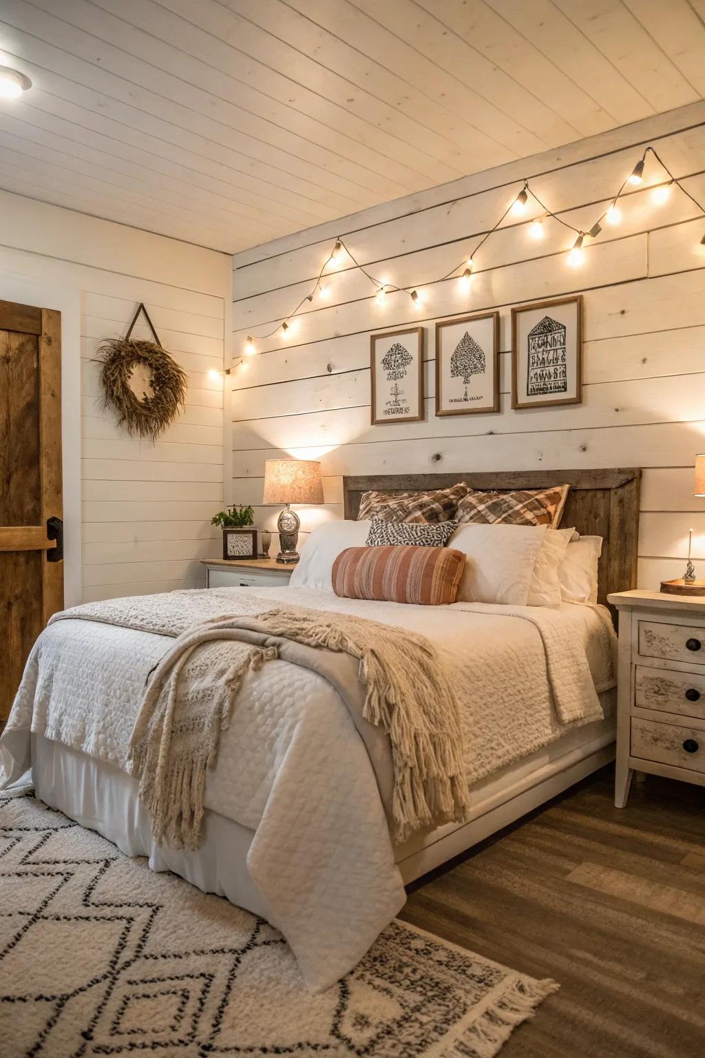Barnwood on the accent wall creates texture and a comfortable, rustic ambiance.