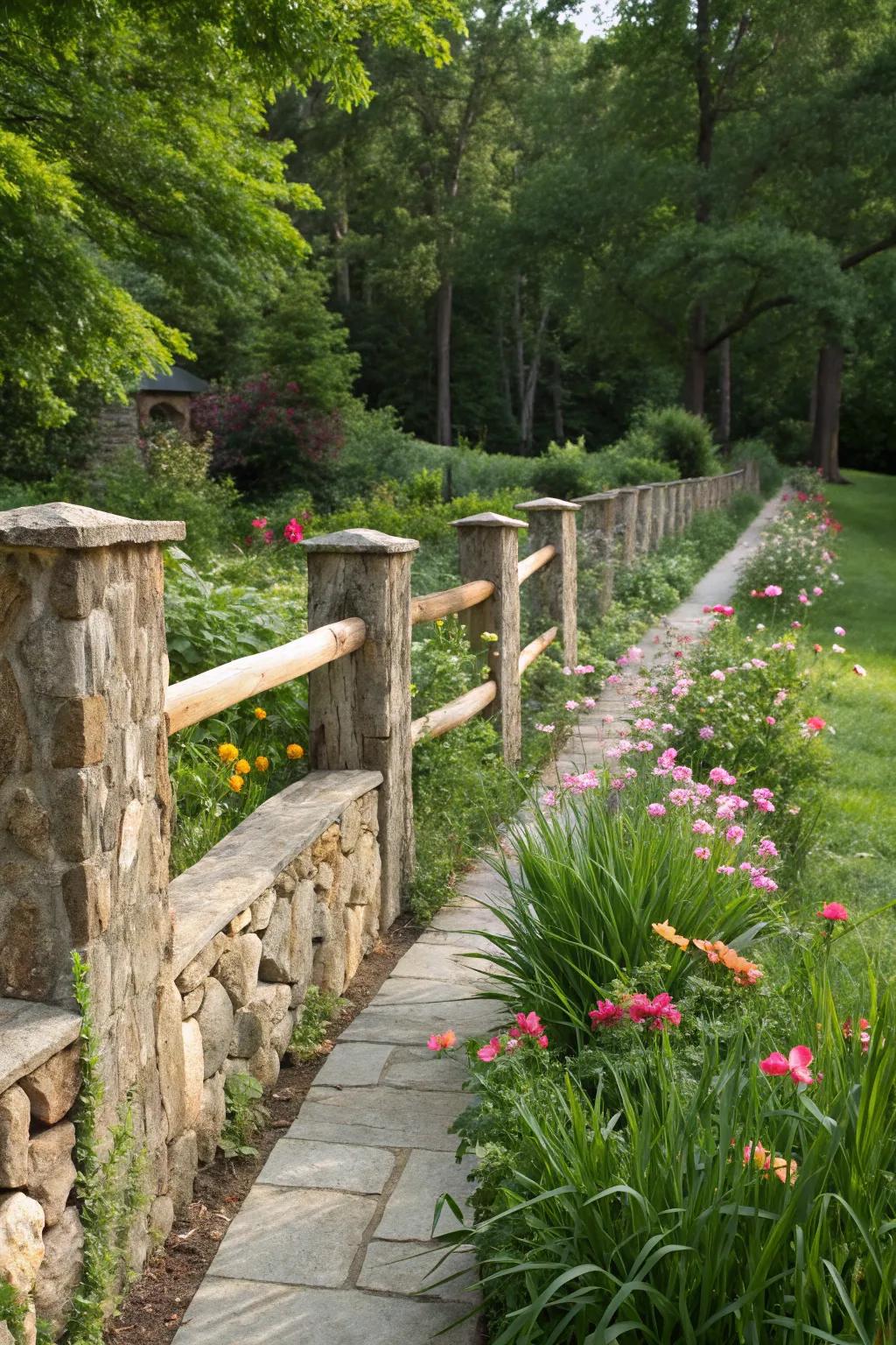 Stone and lumber fences blend strength with natural beauty.
