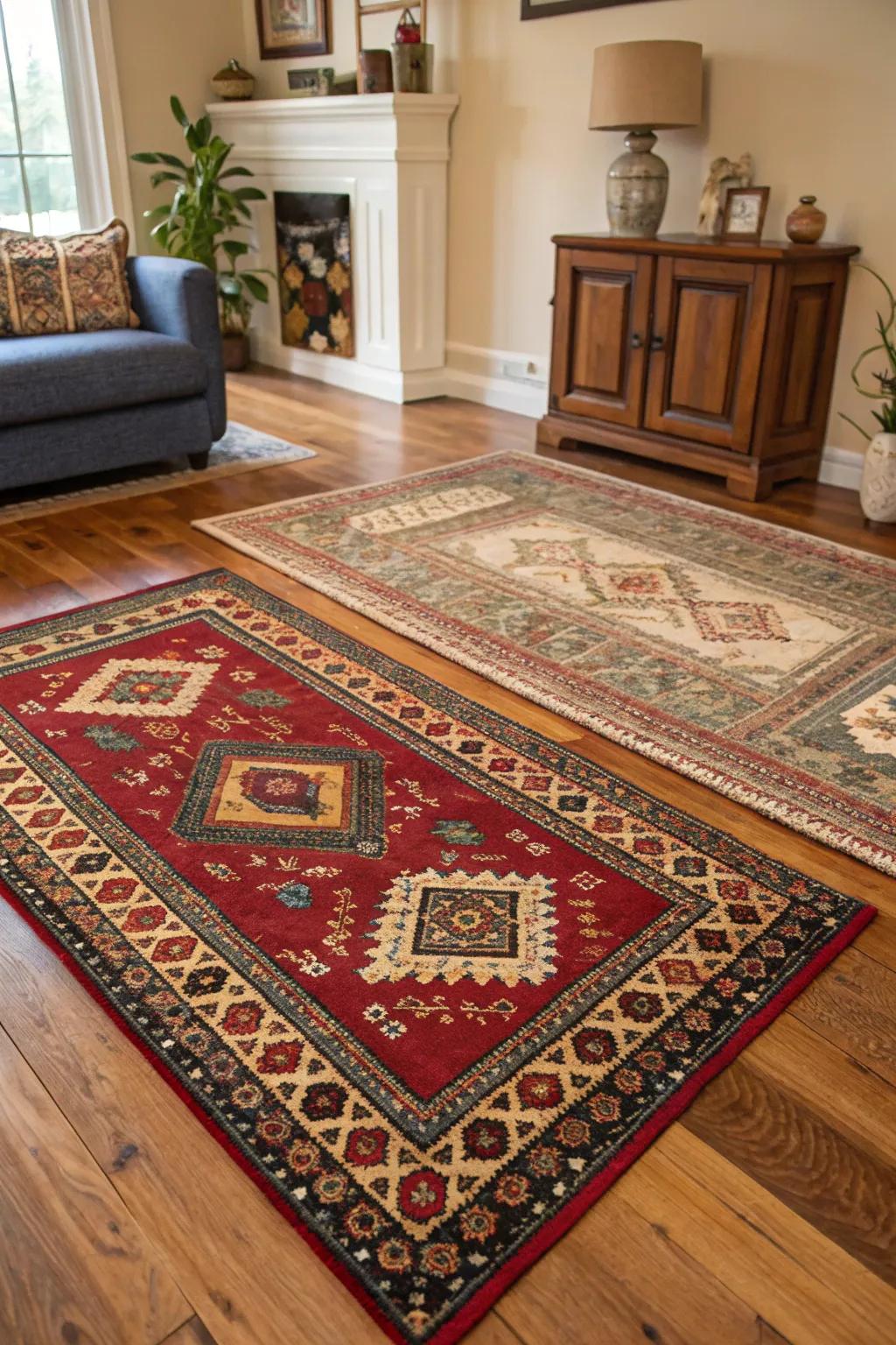 Traditional floor coverings injecting warmth and texture into a colonial-style space.