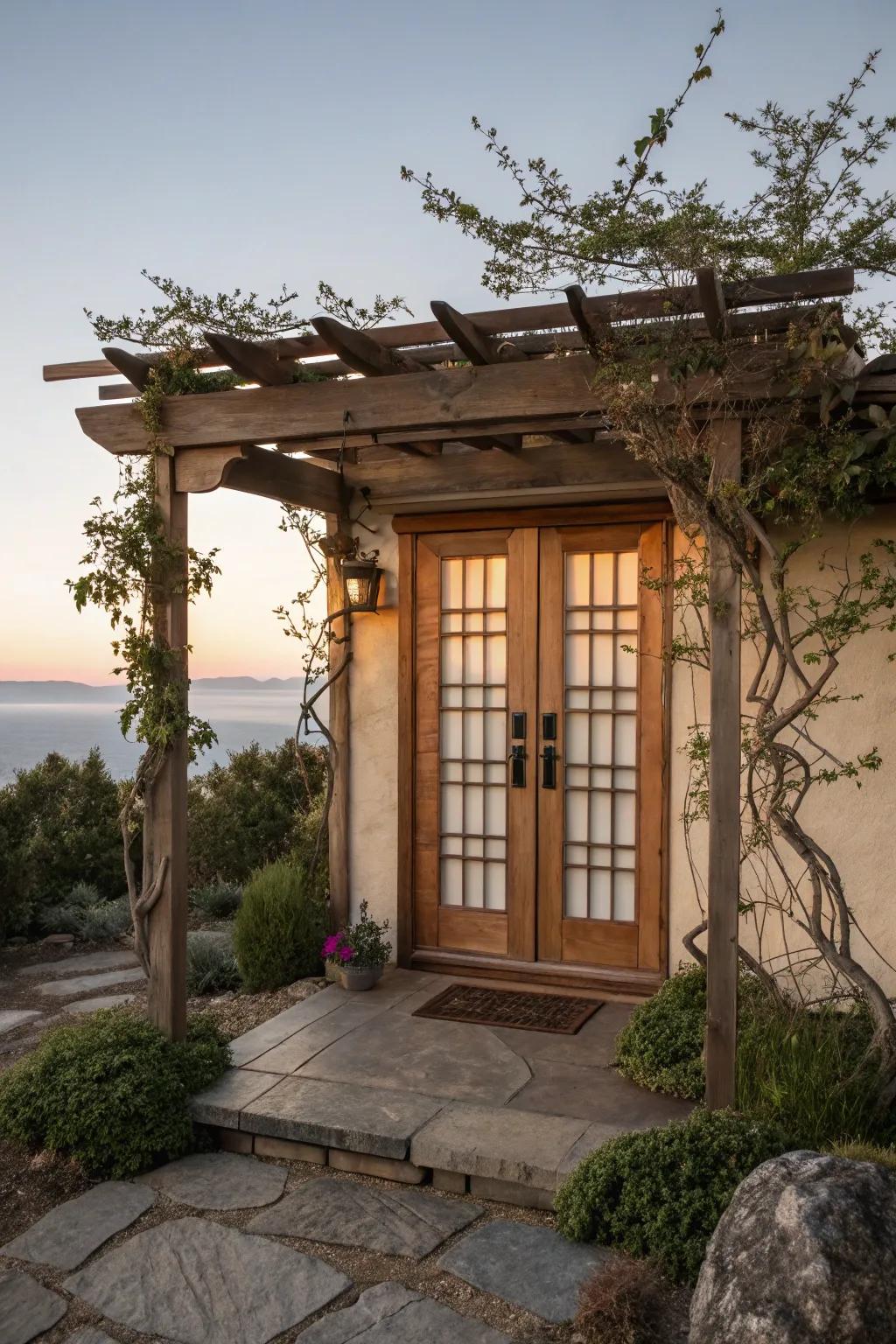A Japanese-themed arbor for a serene and tranquil entrance.