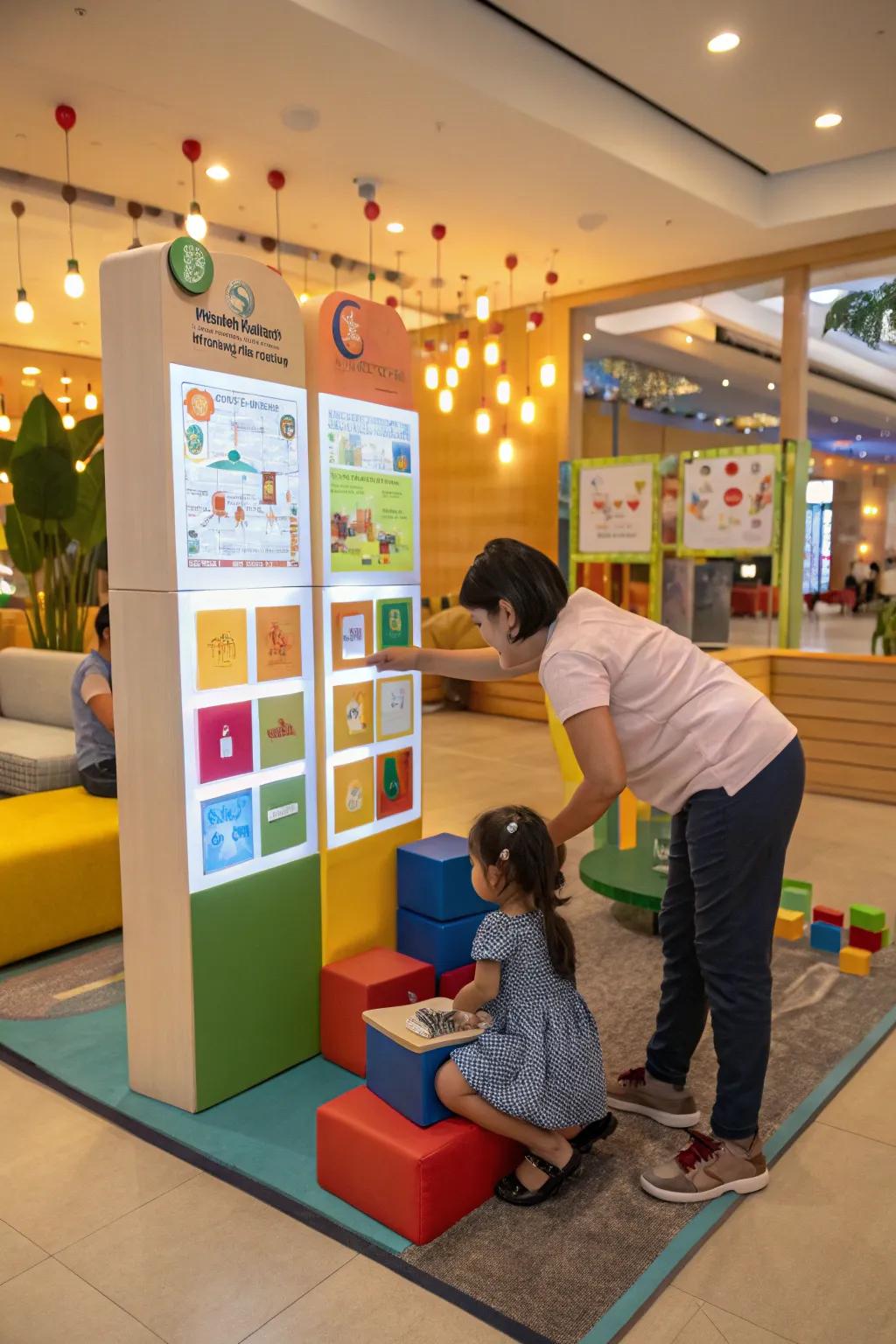 Guided play with interactive block displays.