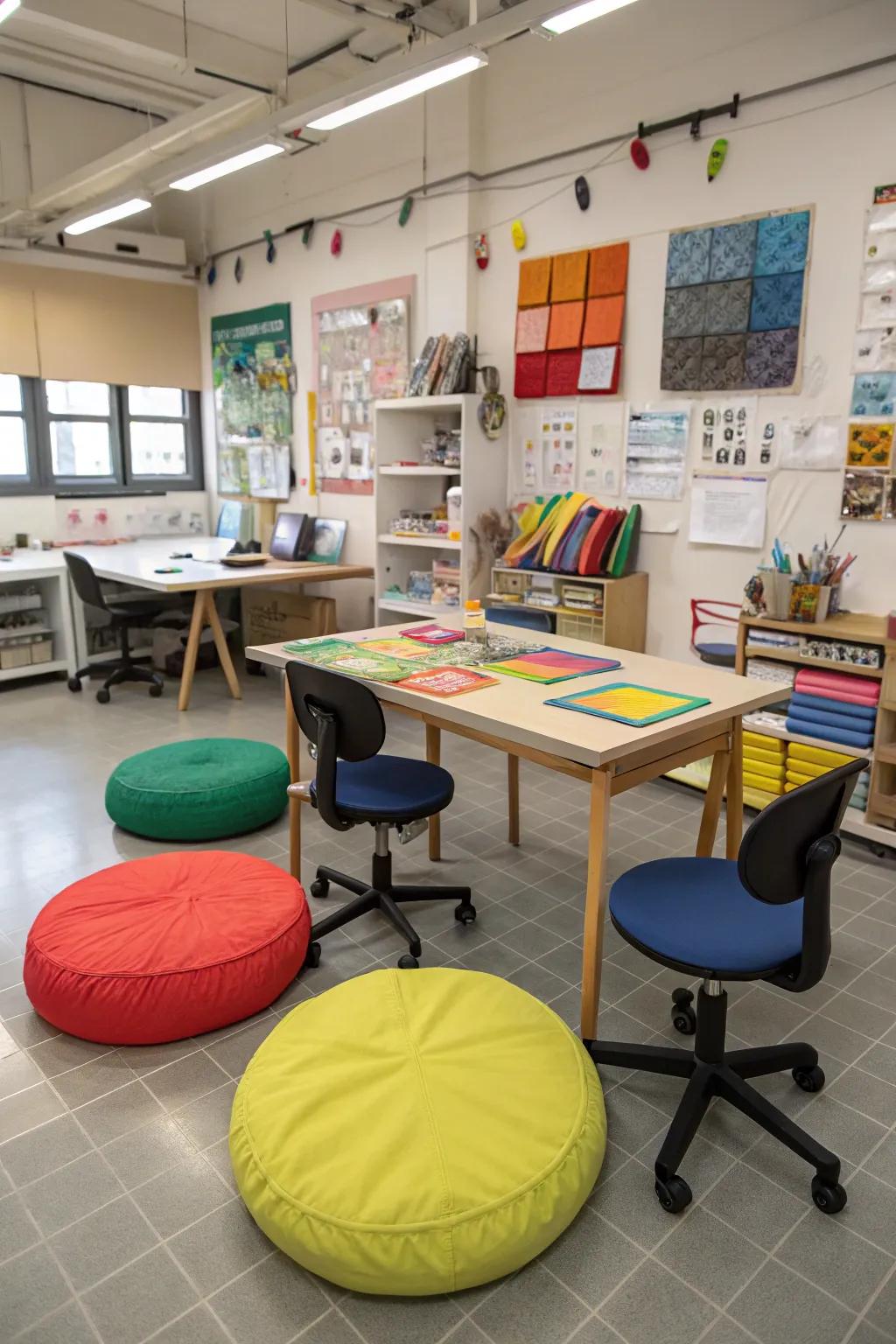 You can create art comfortably with comfortable seating options.