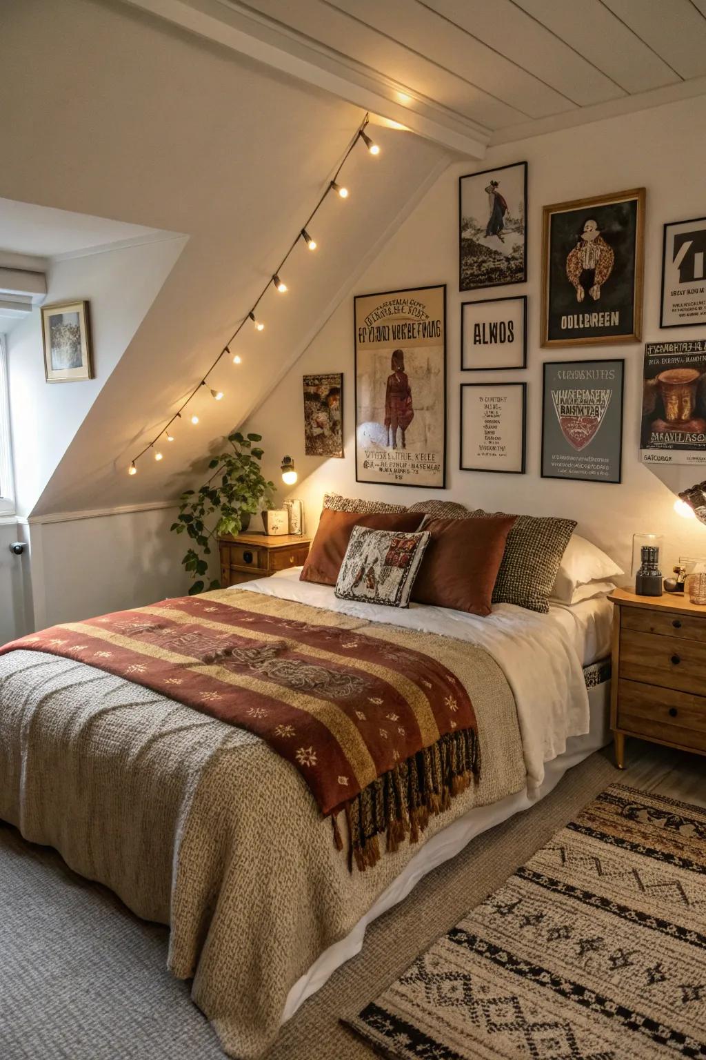 A charming guest room nestled in the attic.