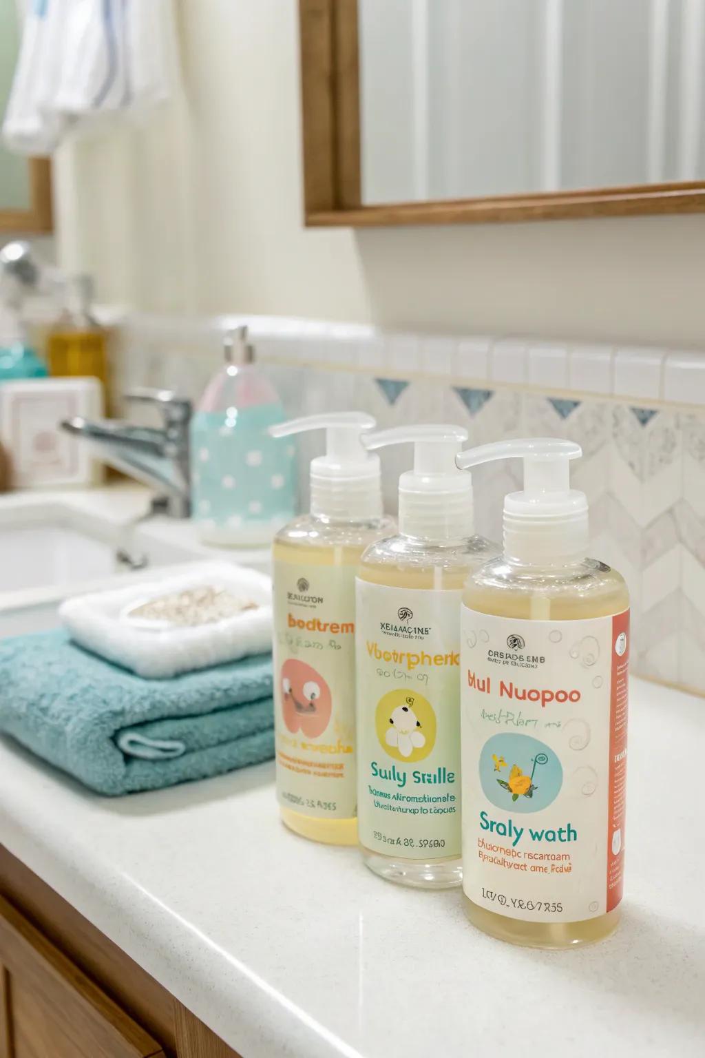 For a baby's sensitive skin, mild bath products are essential.