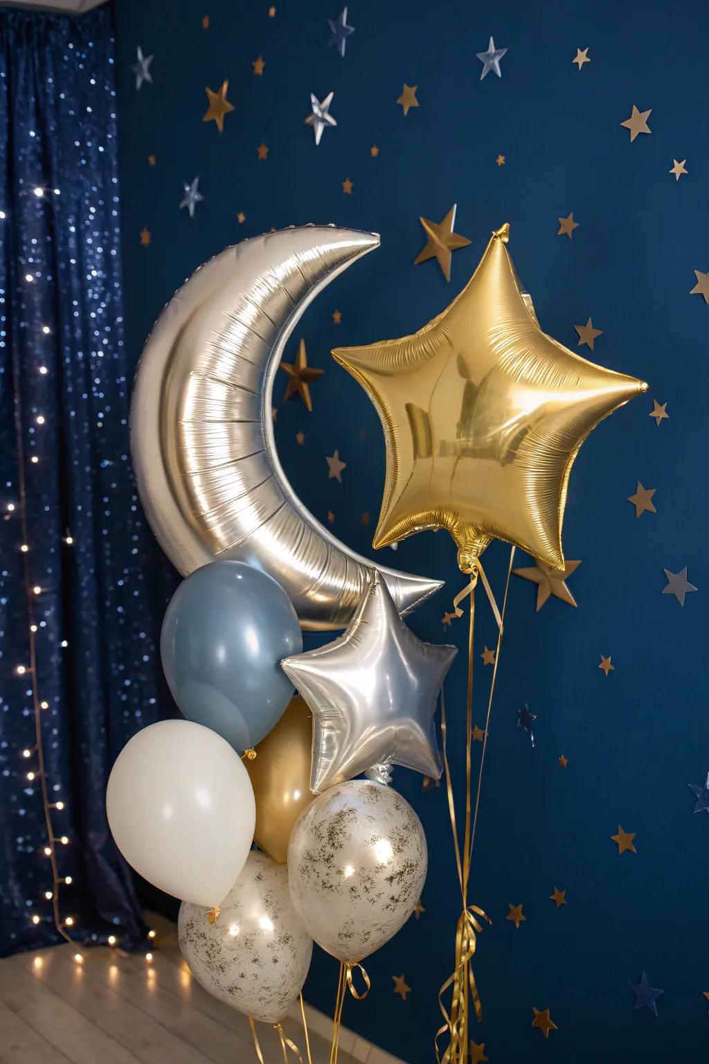 A celestial bodies motif cultivates a dreamy setting.