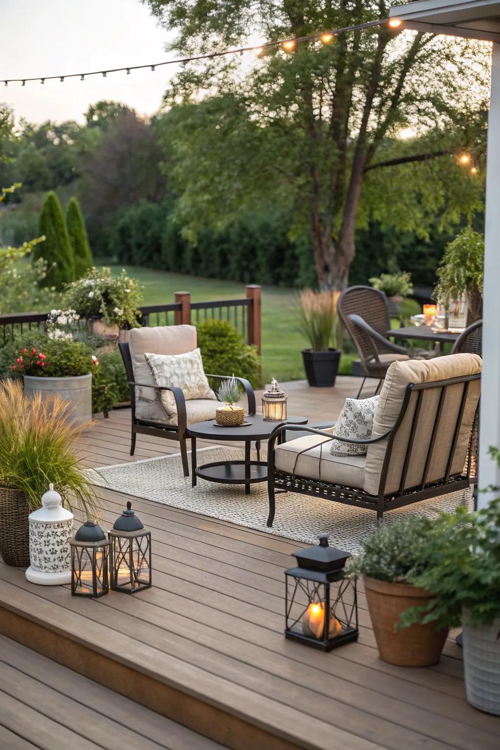 A patio or plank deck stages outdoor enjoyment.