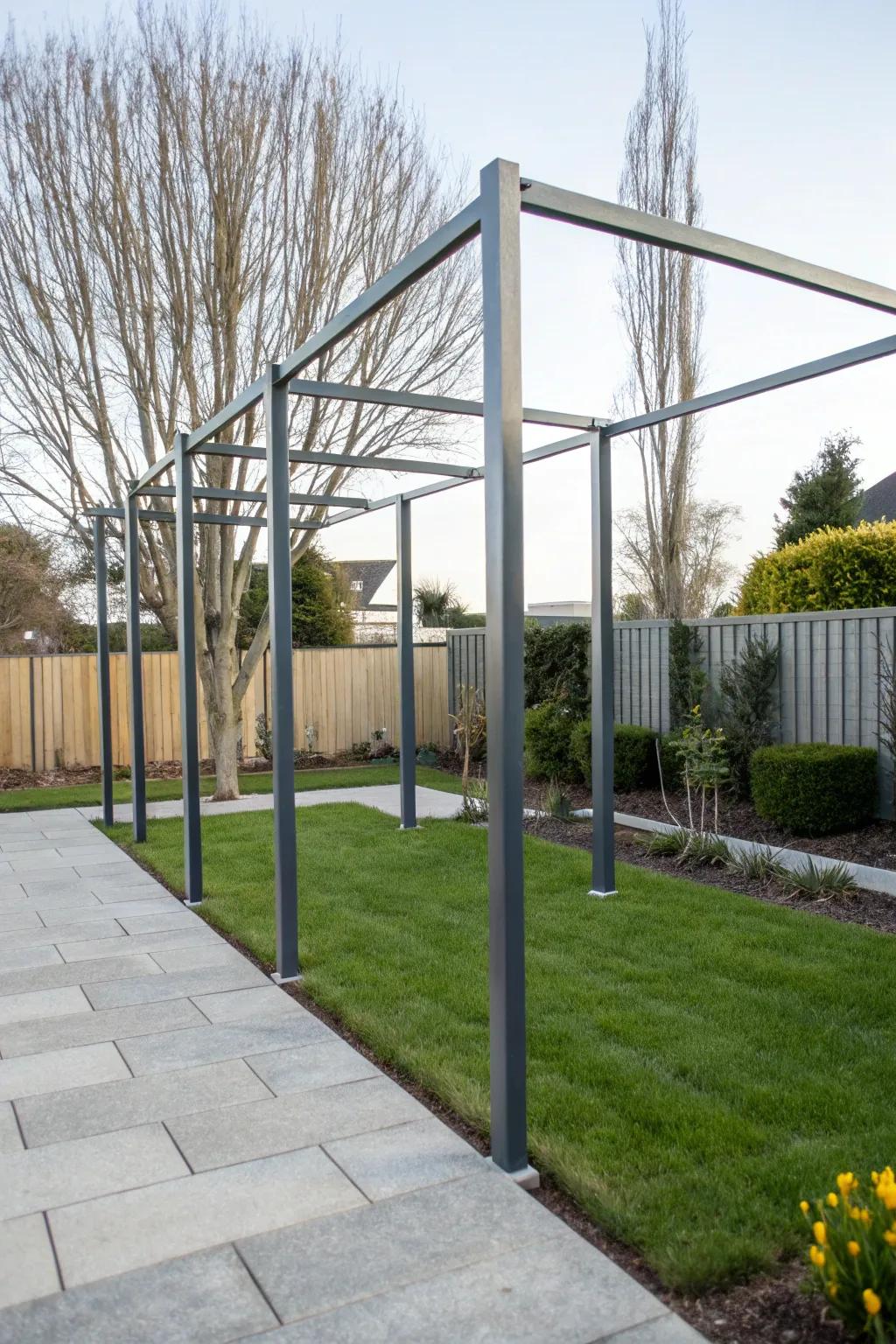 Present modern sophistication with metal framework posts in your backyard.
