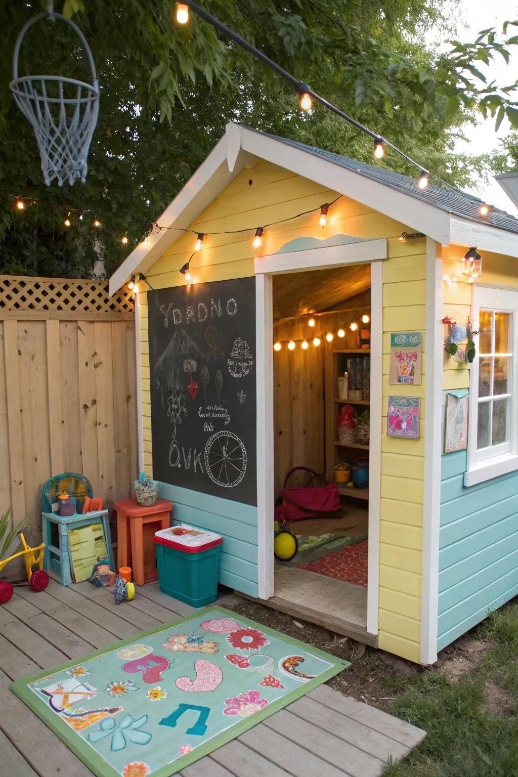 A playful shed designed as a children's playroom.