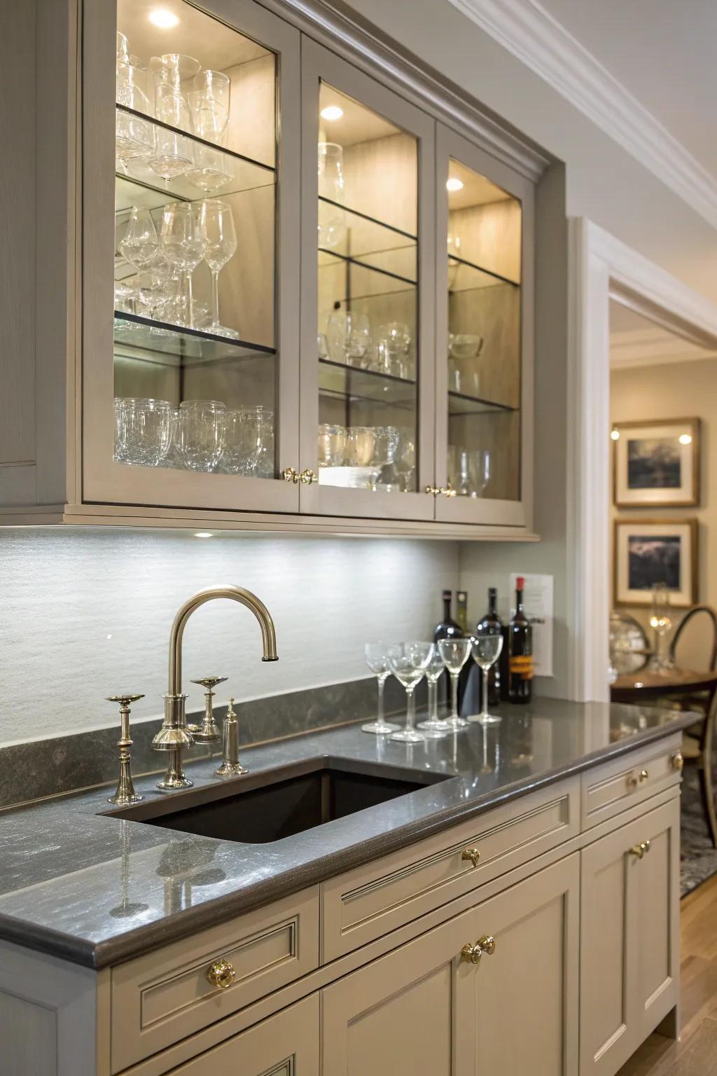 A full bar provides unparalleled ease for entertaining.