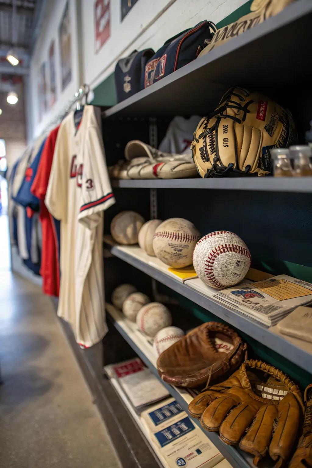 Displaying memorabilia celebrates baseball's heritage and legends.