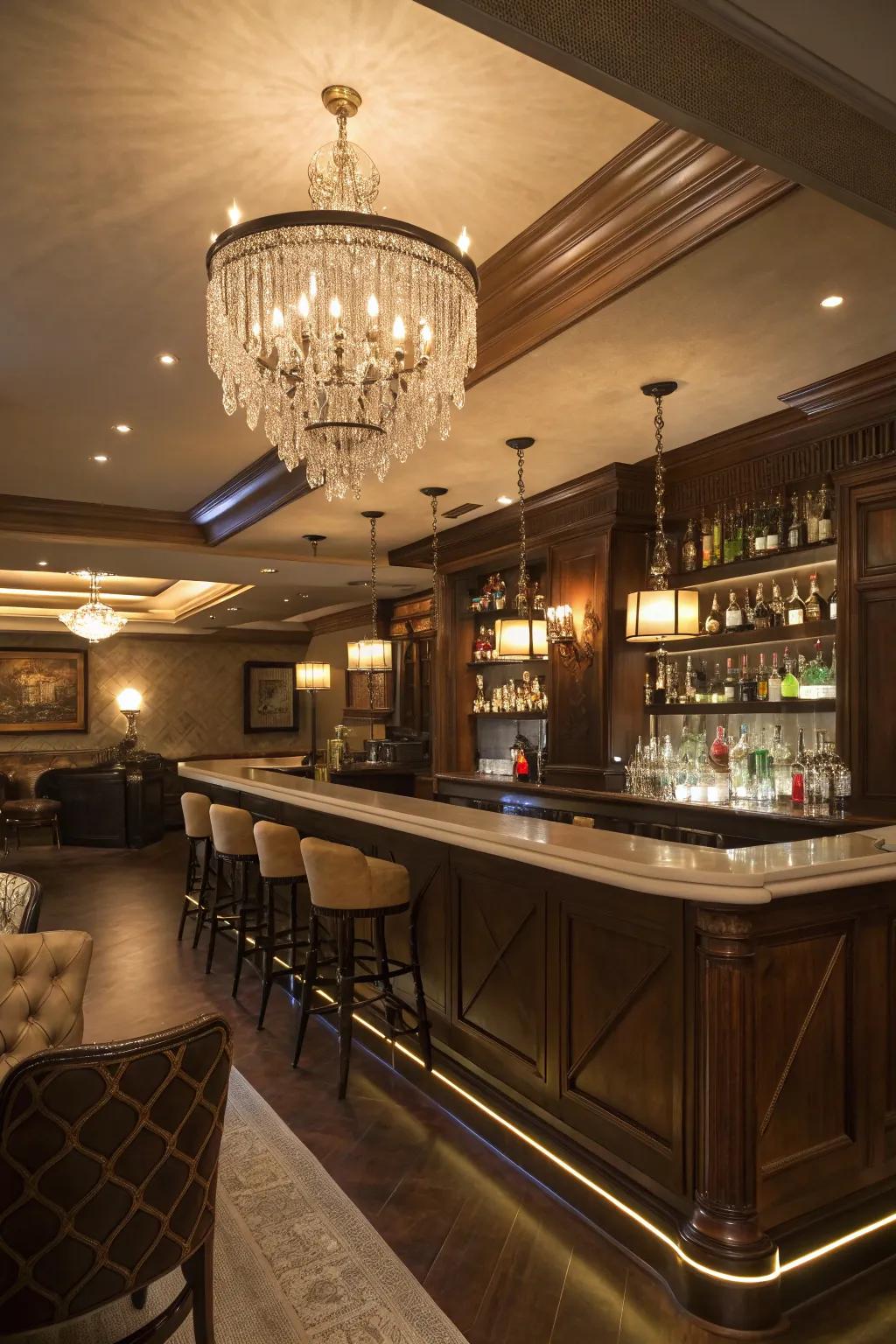 Introduce a hint of sophistication via a chandelier.