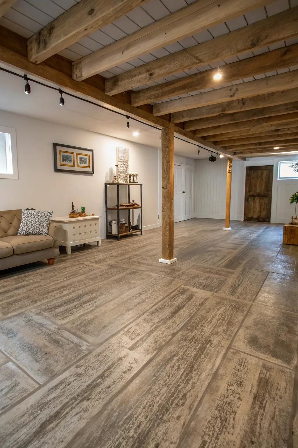 Cement floors can copy timber, which gives off warmth and practicality in a minimalist layout.