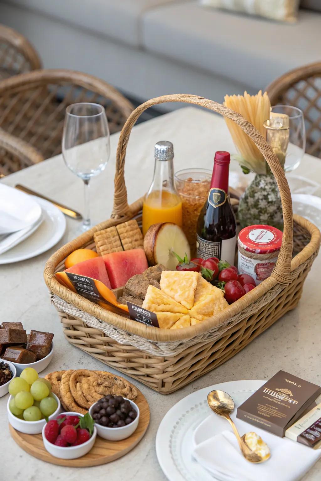 Craft a versatile basket showcasing a variety of treats.