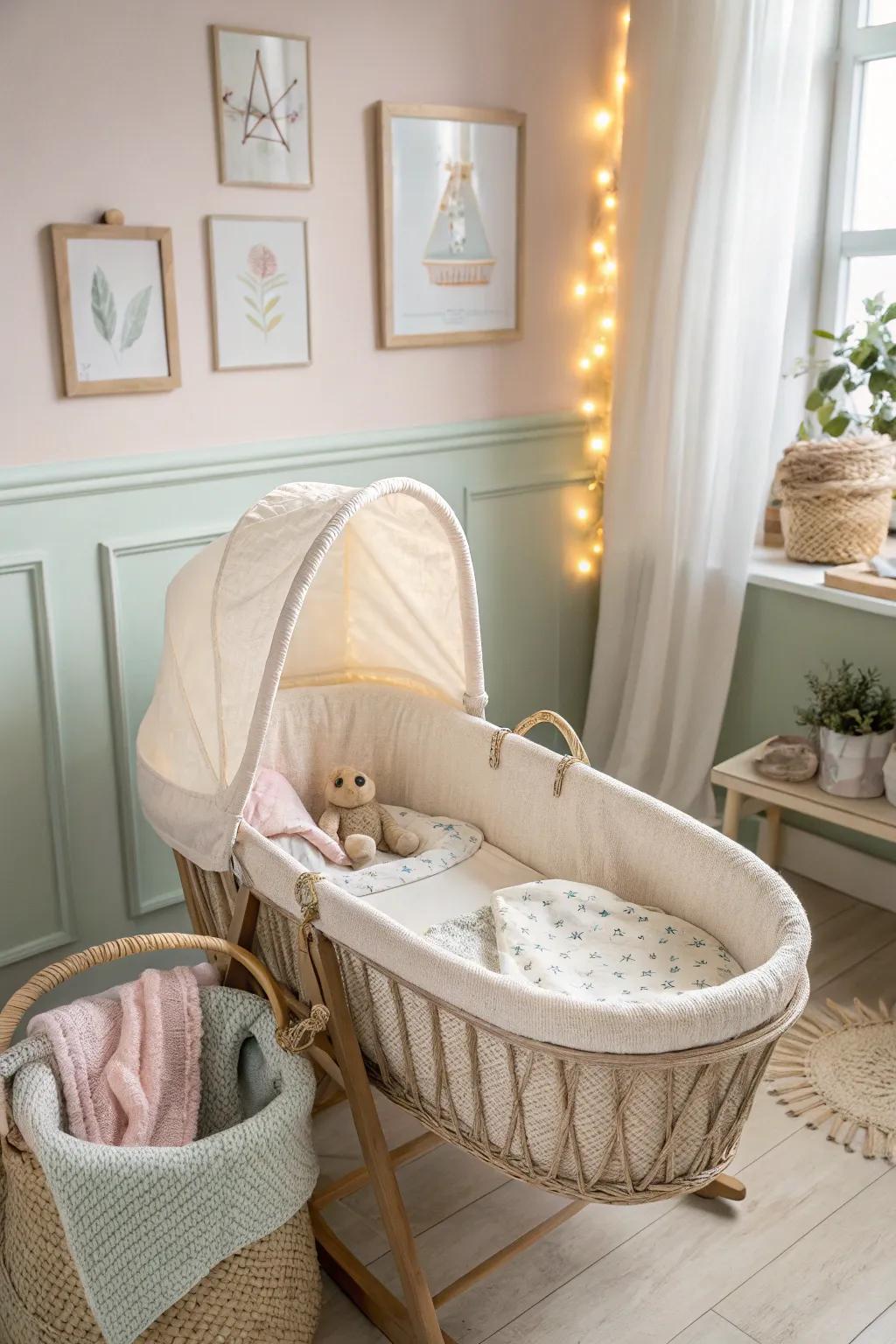 Cultivate a serene setting with a soft-toned baby bed.