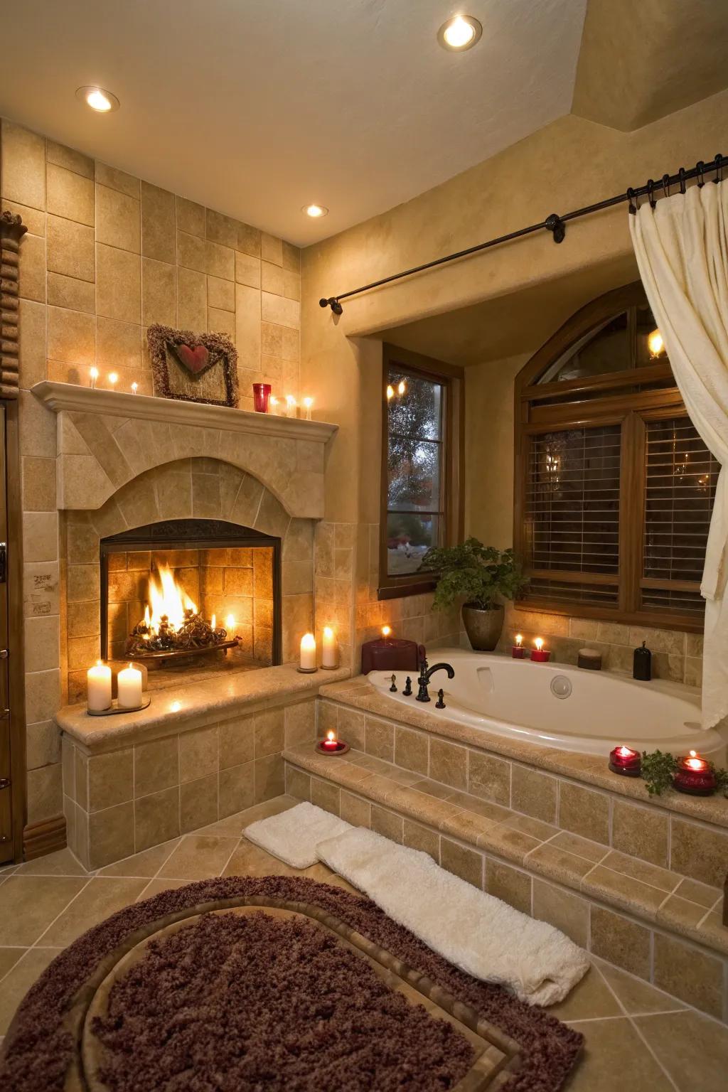 Revolutionize your bathing space into a snug sanctuary with a welcoming hearth.