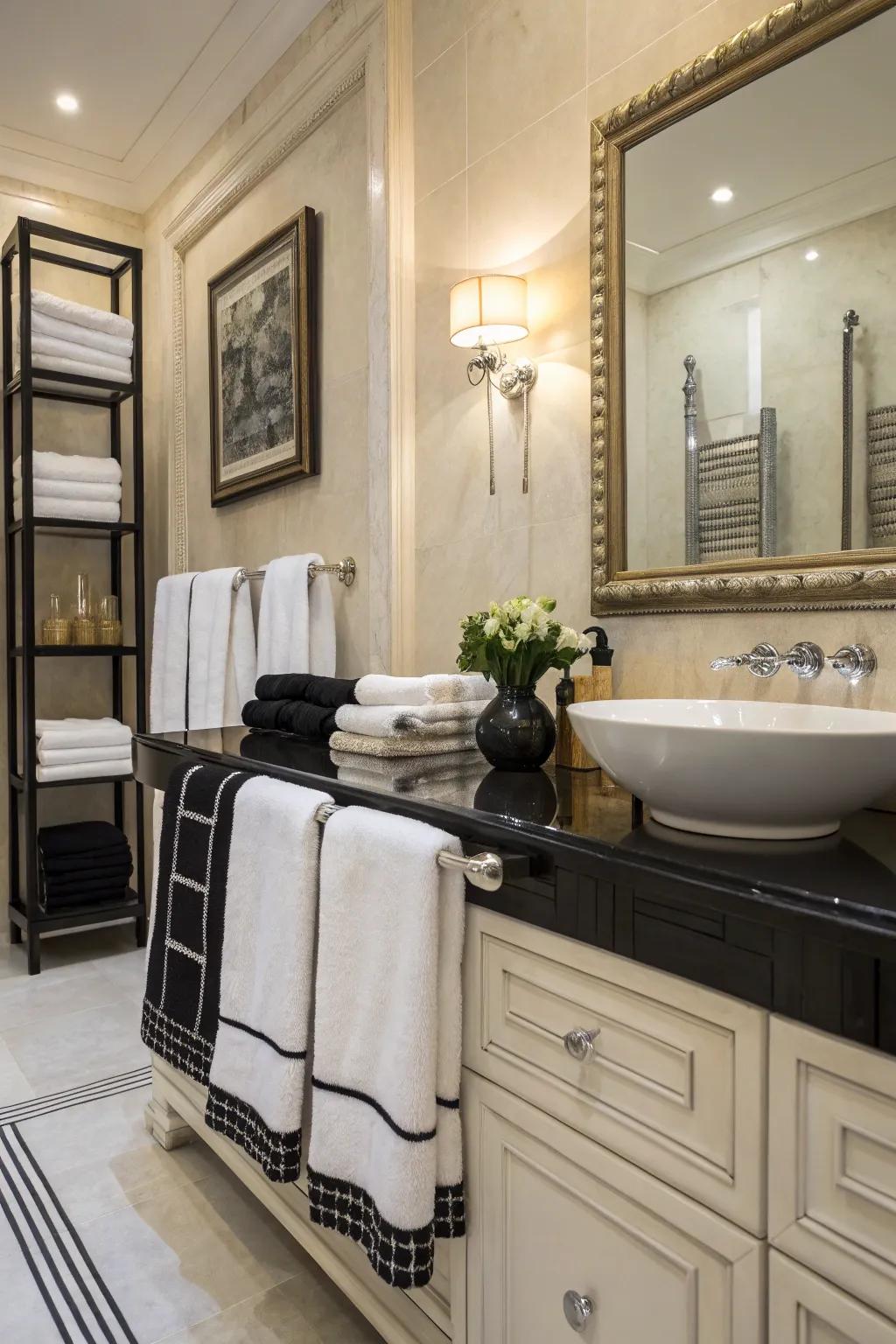 Onyx and snow textiles fashion an elegant and ageless visage.