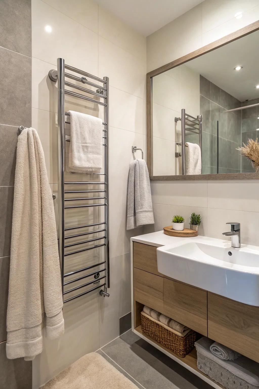 Combine style and practicality by arranging towels functionally.