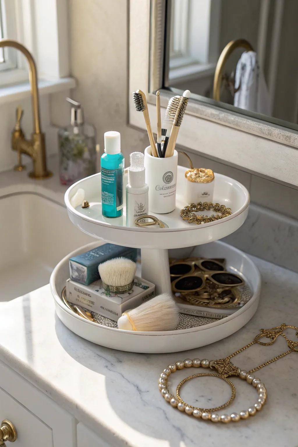 Amplify space using a tiered tray for lengthwise storage.